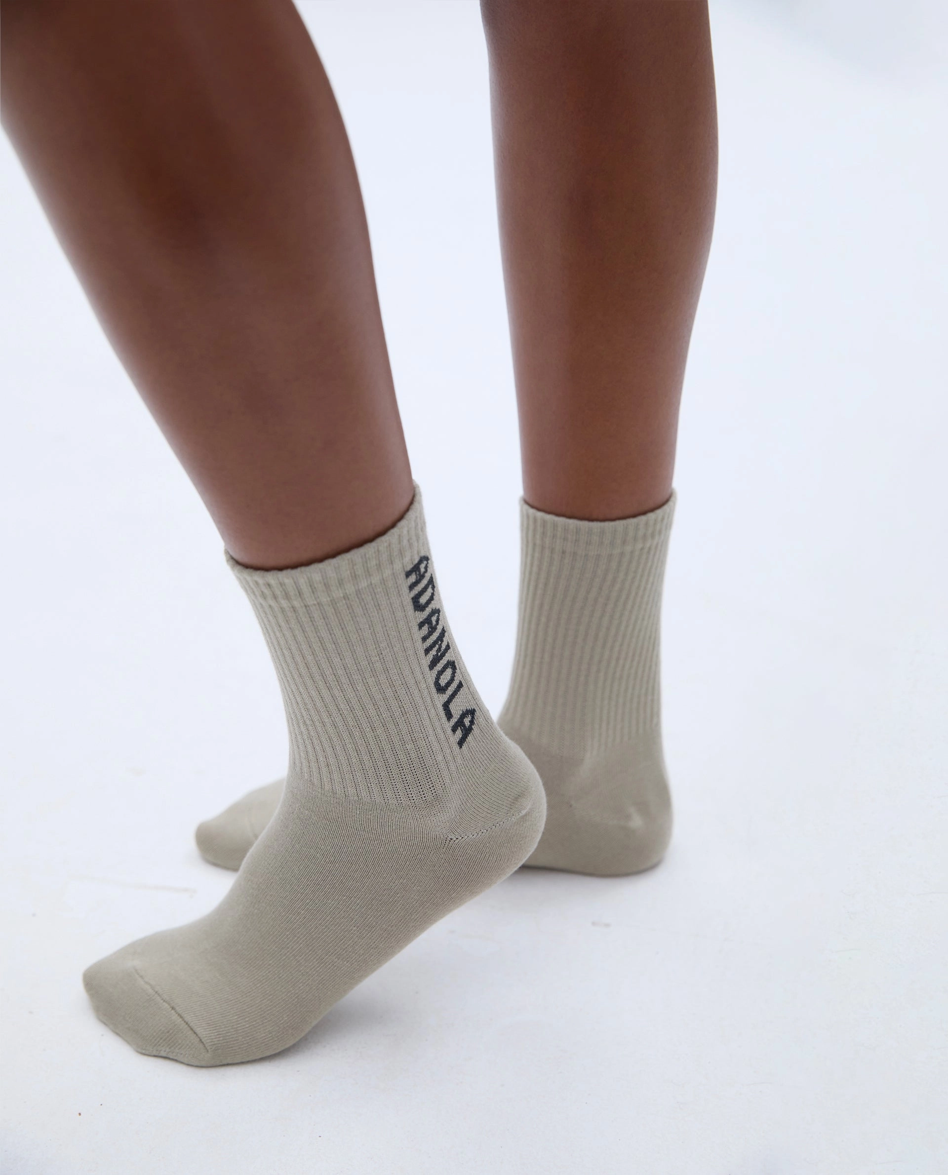 2 Pack Adanola Socks - White/Chacoal, Taupe/Charcoal