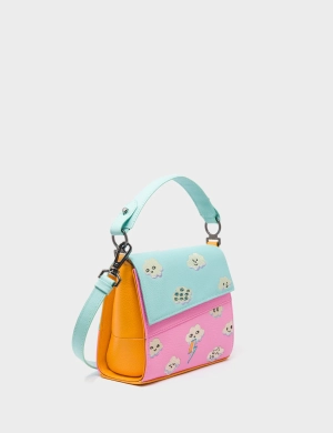 Anastasio Micro Crossbody Handbag Water Ballet Blue and Bubblegum Pink Leather - Happy Clouds Design