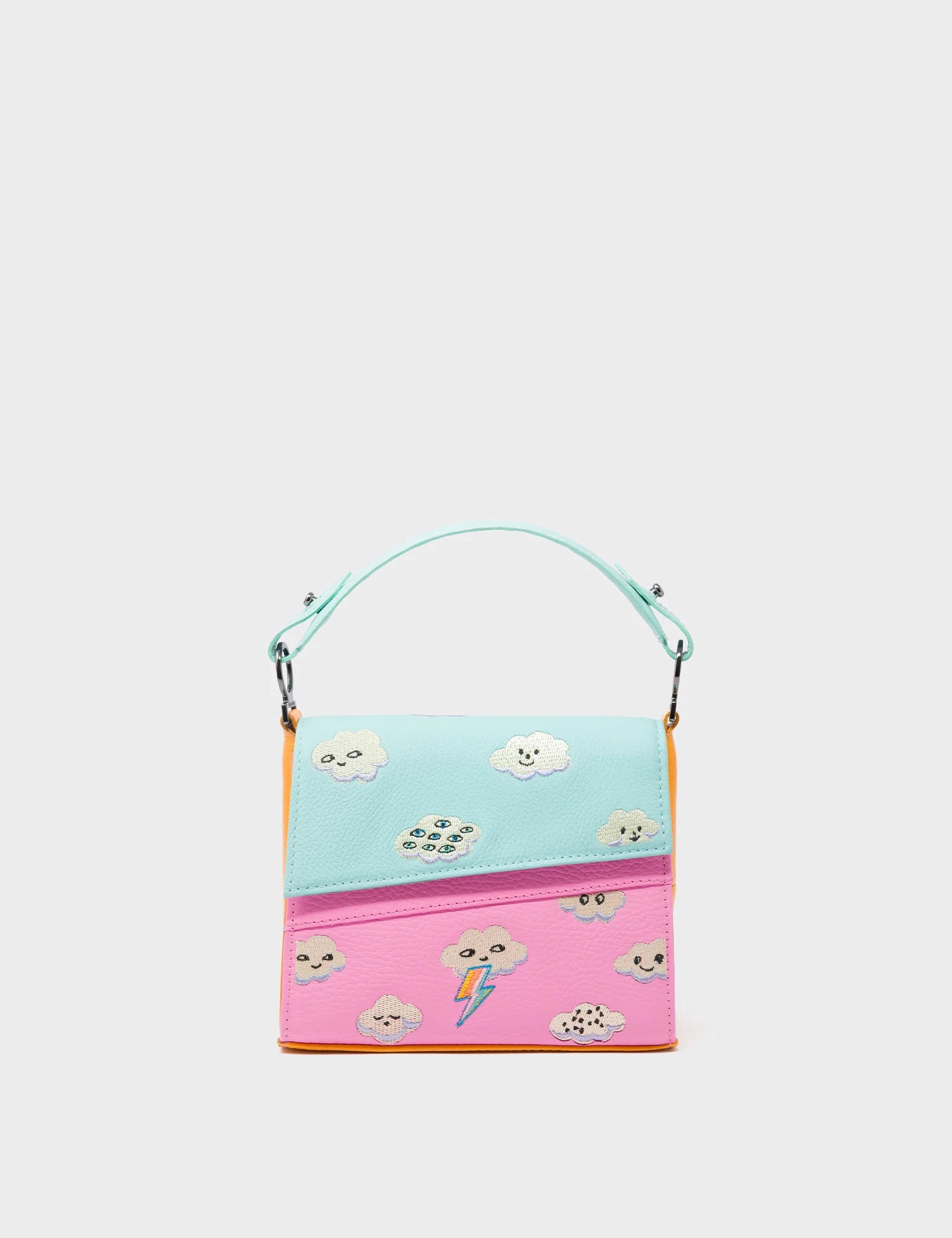Anastasio Micro Crossbody Handbag Water Ballet Blue and Bubblegum Pink Leather - Happy Clouds Design
