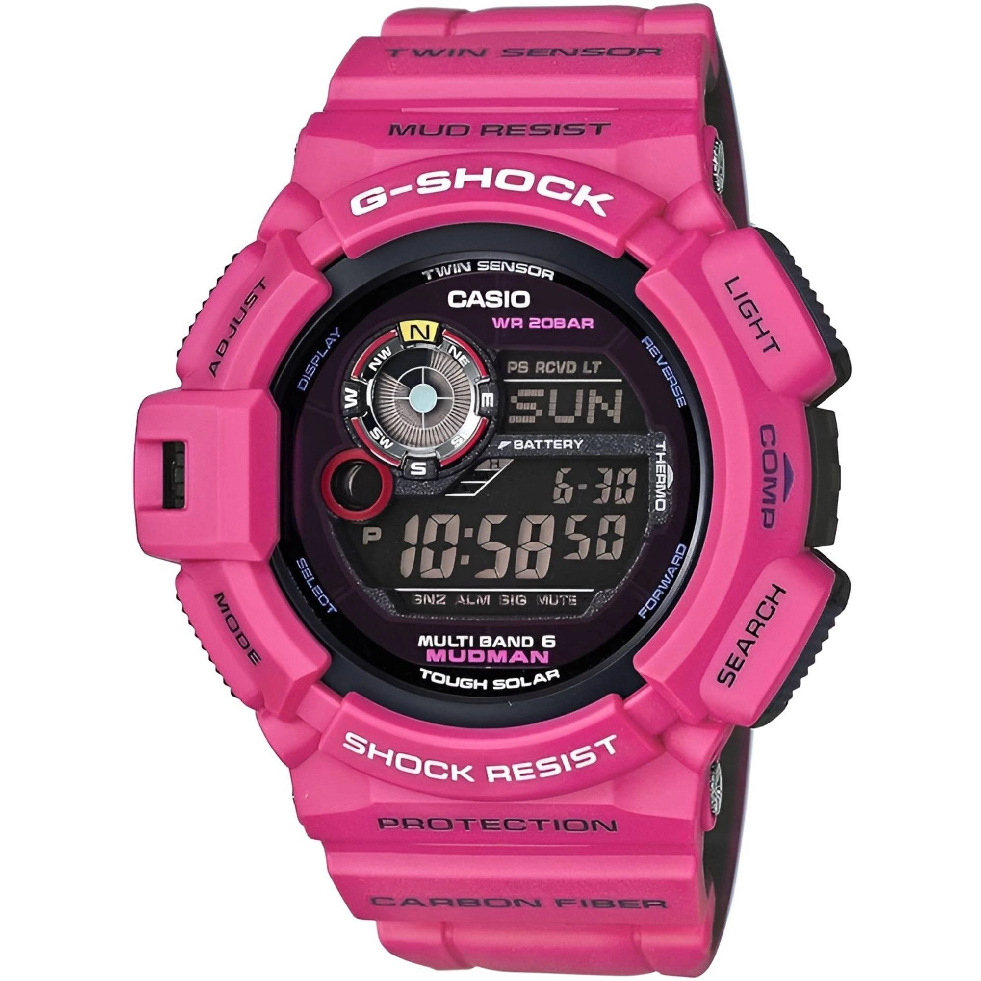 Casio Men's Watch - G-Shock Mudman World Time Pink Resin Strap Digital | GW9300SR-4
