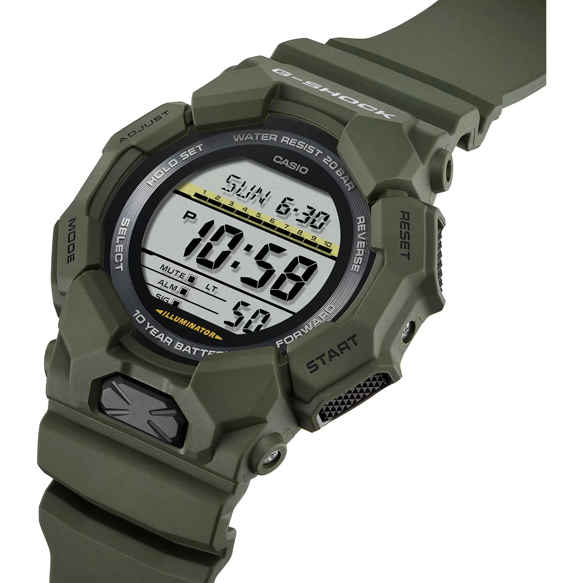 Casio Men's Watch G-Shock World Time Green Bio-Based Resin Strap Digital GD010-3
