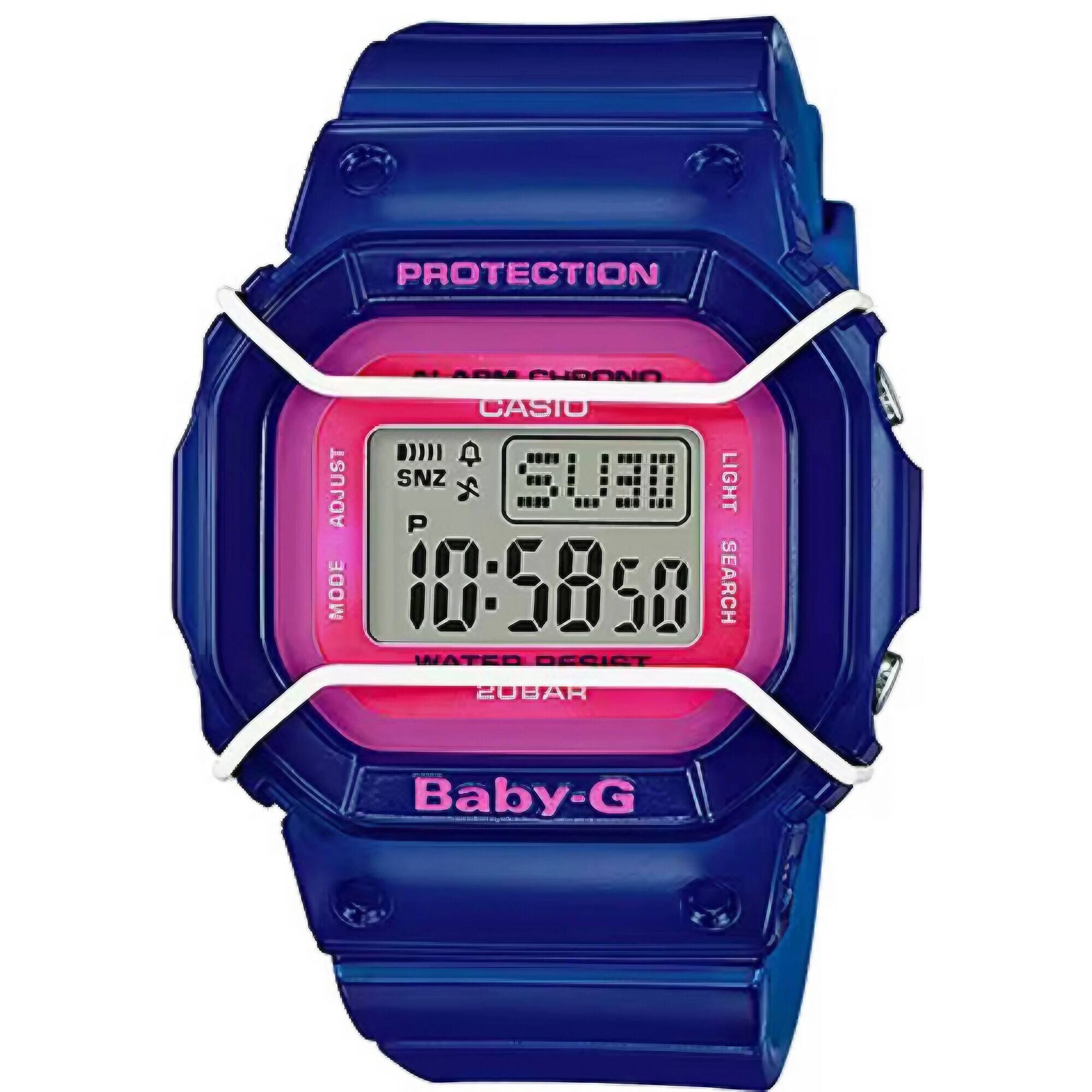Casio Women's Watch - Baby-G Pink and Grey Digital Dial Blue Resin Strap | BGD501FS-2