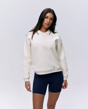 Collared Sweatshirt - Marshmallow White/Navy Blue