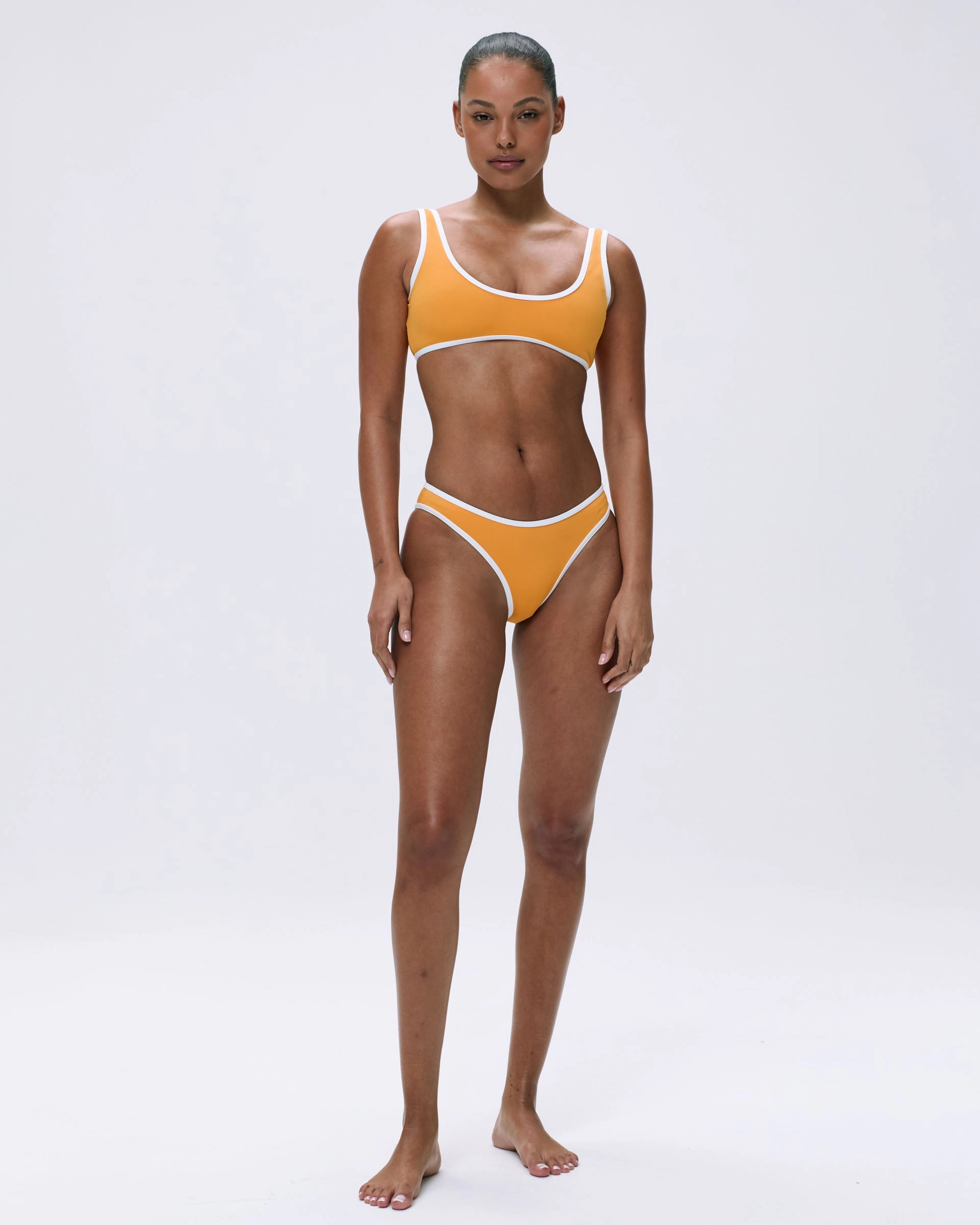 Contrast Bikini Bottom - Mango Orange/Marshmallow White