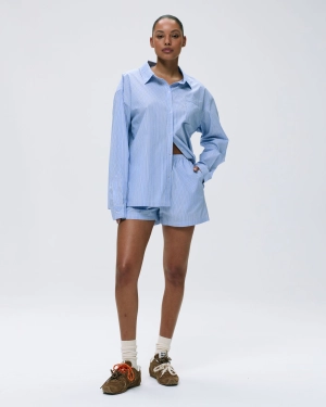Cotton Stripe Boxer Shorts - Blue/White