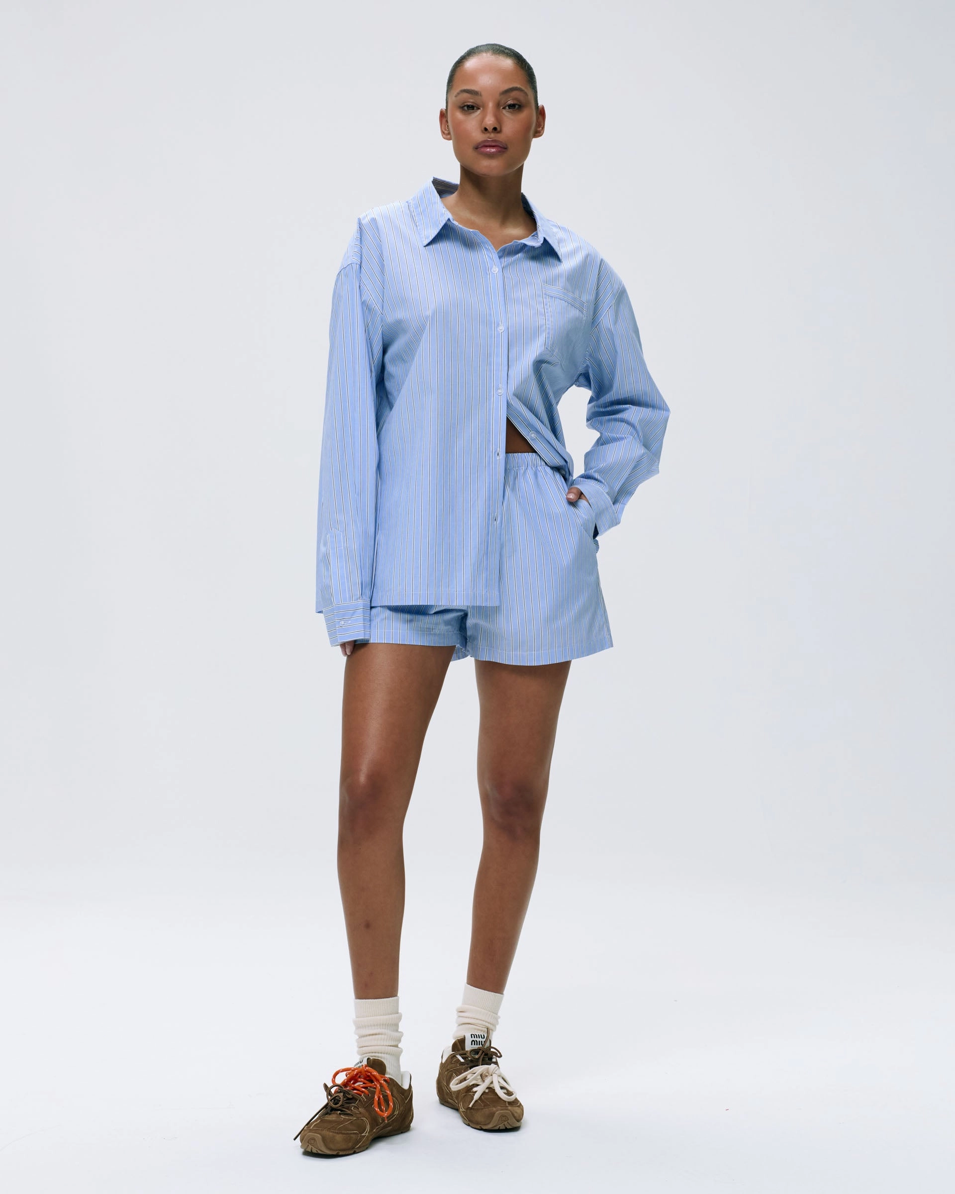 Cotton Stripe Boxer Shorts - Blue/White