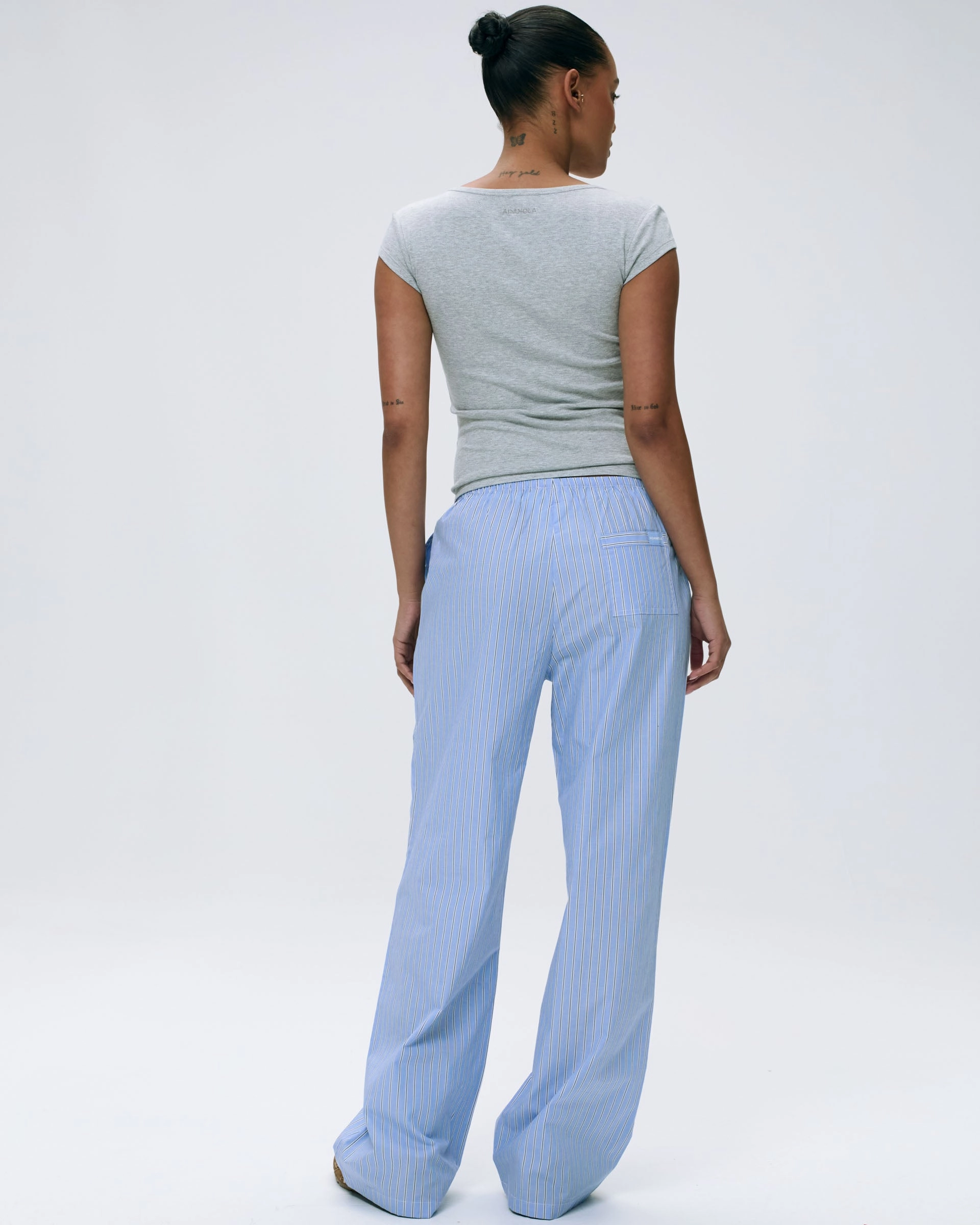 Cotton Stripe Pull On Pants - Blue/White
