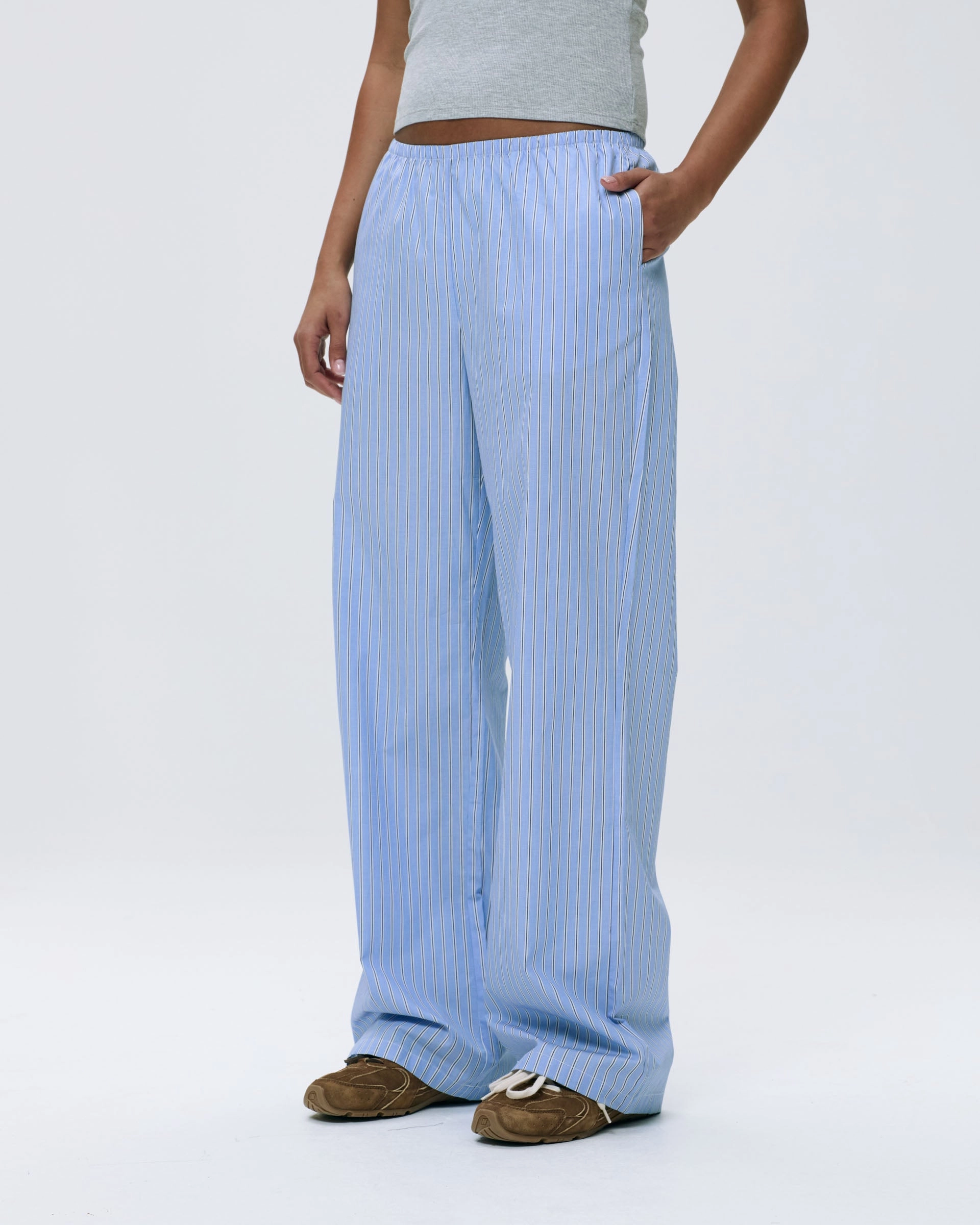 Cotton Stripe Pull On Pants - Blue/White