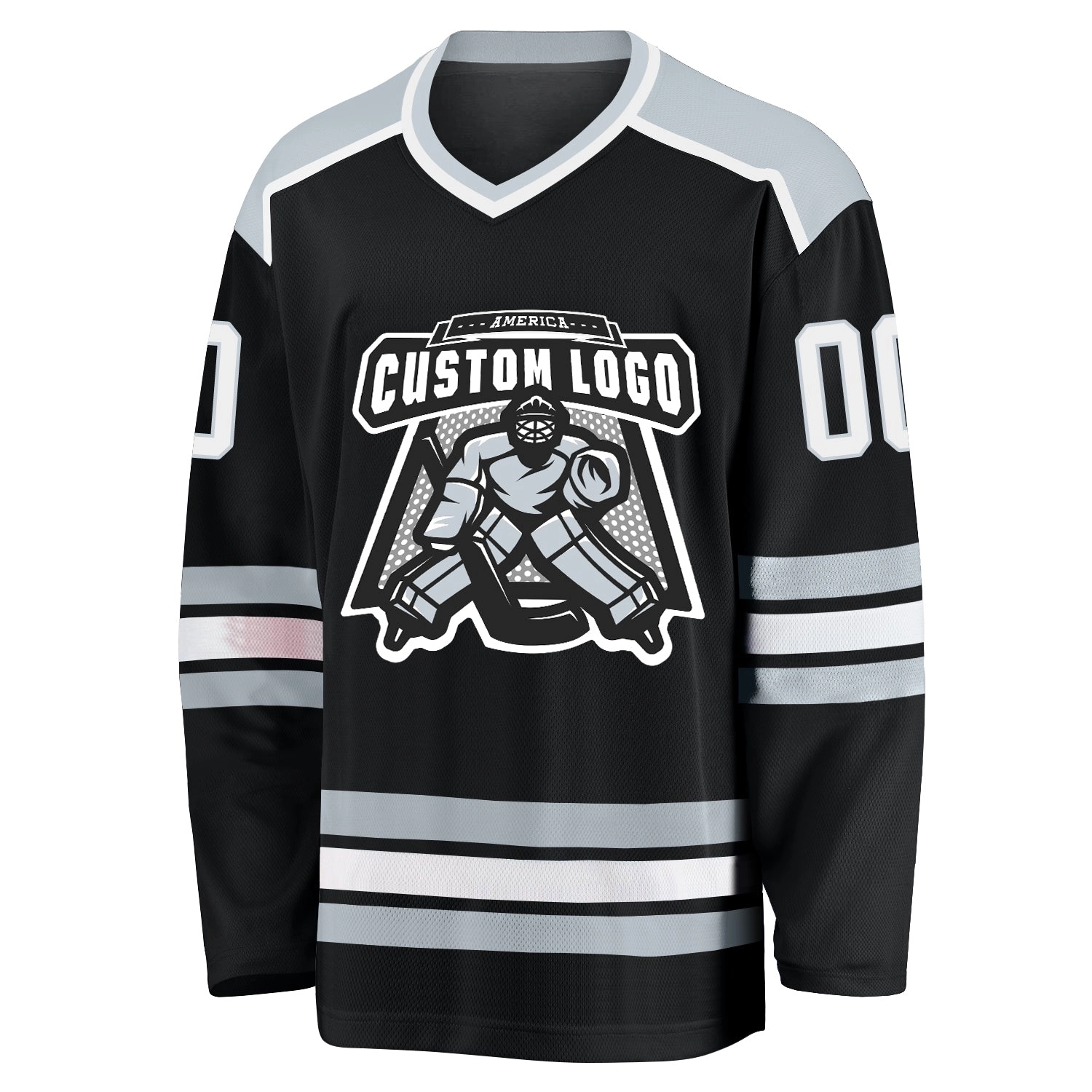 Custom Black White-Silver Hockey Jersey