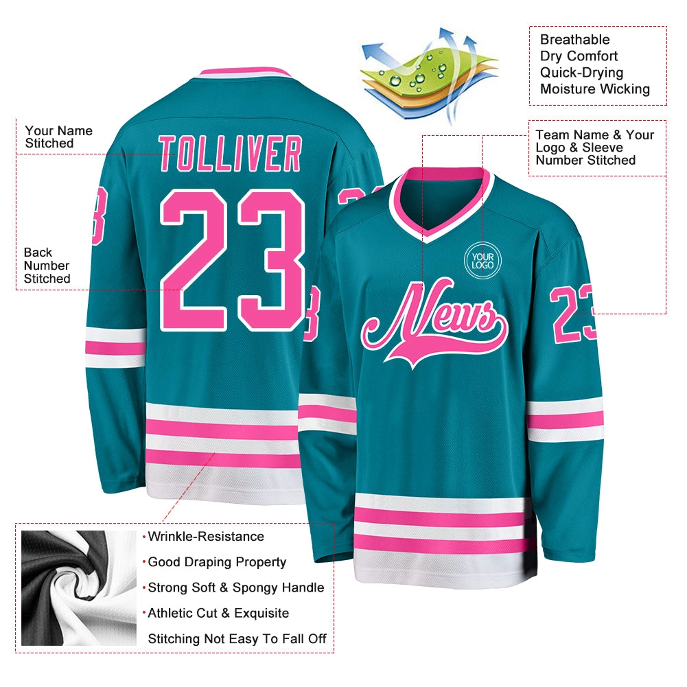 Custom Teal Pink-White Hockey Jersey