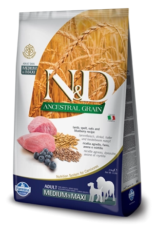 Farmina Natural & Delicious Ancestral Grain Lamb & Blueberry Medium & Maxi Dry Dog Food