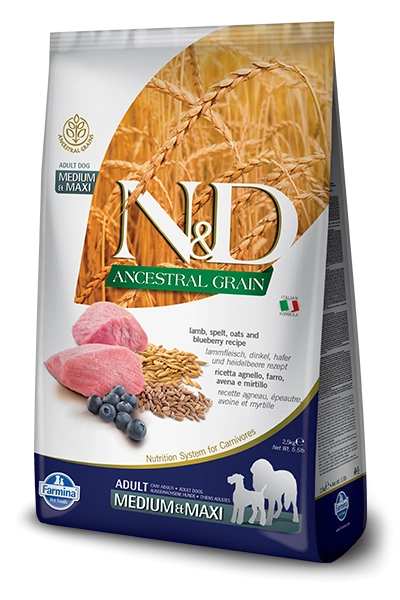Farmina Natural & Delicious Ancestral Grain Lamb & Blueberry Medium & Maxi Dry Dog Food