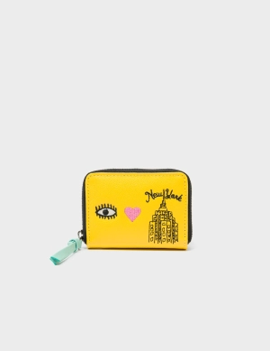 Frodo Balloon Yellow Leather Zip Around Wallet - Eye Love New York Embroidery
