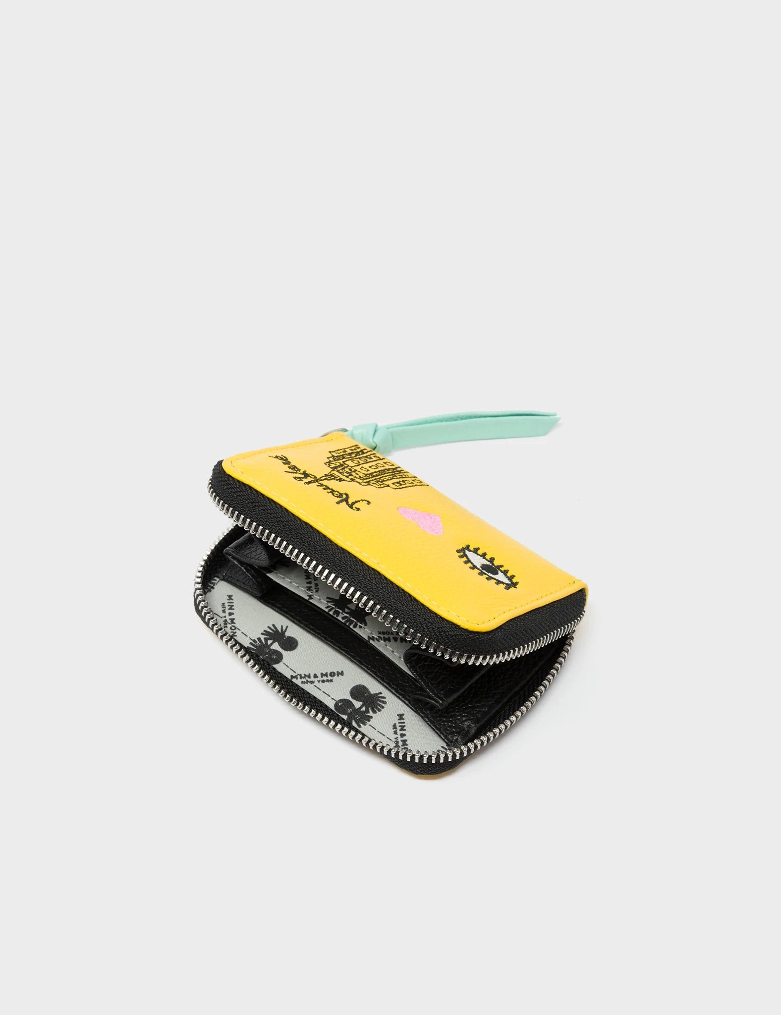 Frodo Balloon Yellow Leather Zip Around Wallet - Eye Love New York Embroidery
