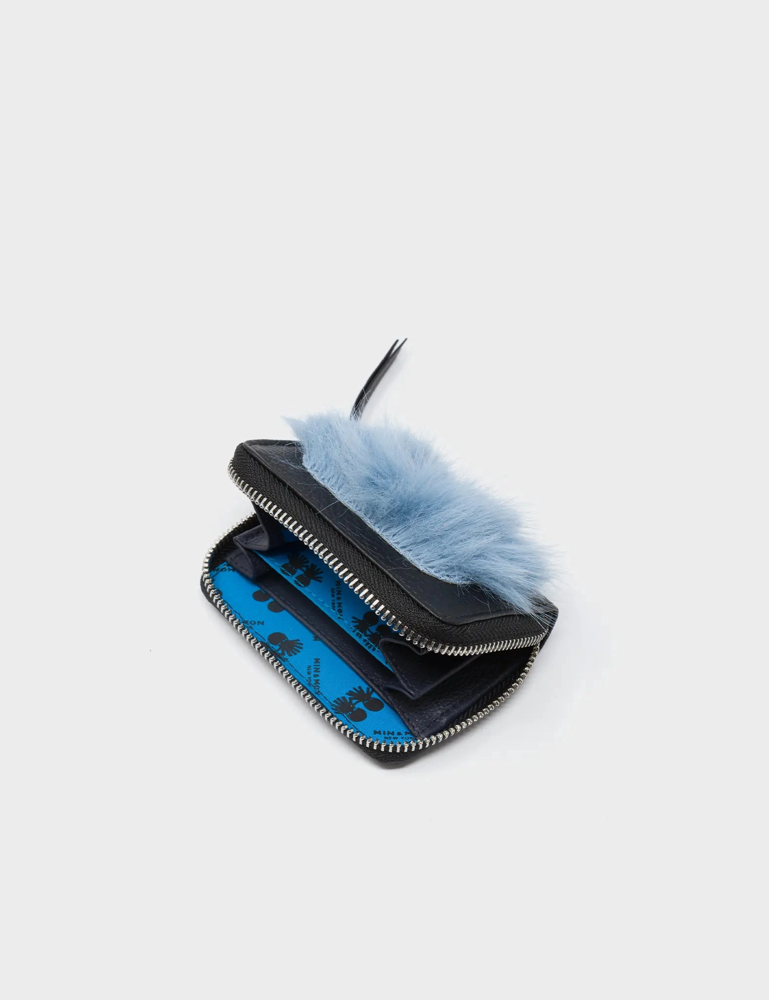 Frodo Black Leather Zip Around Wallet - Fuzzy Monster Applique