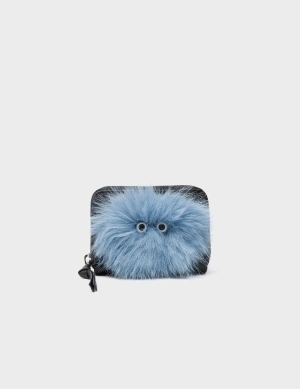 Frodo Black Leather Zip Around Wallet - Fuzzy Monster Applique