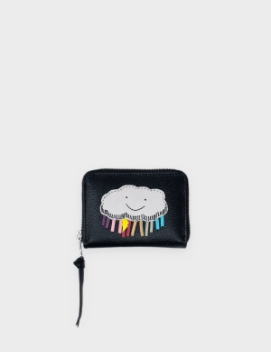 Frodo Black Leather Zip Around Wallet - Happy Cloud Applique