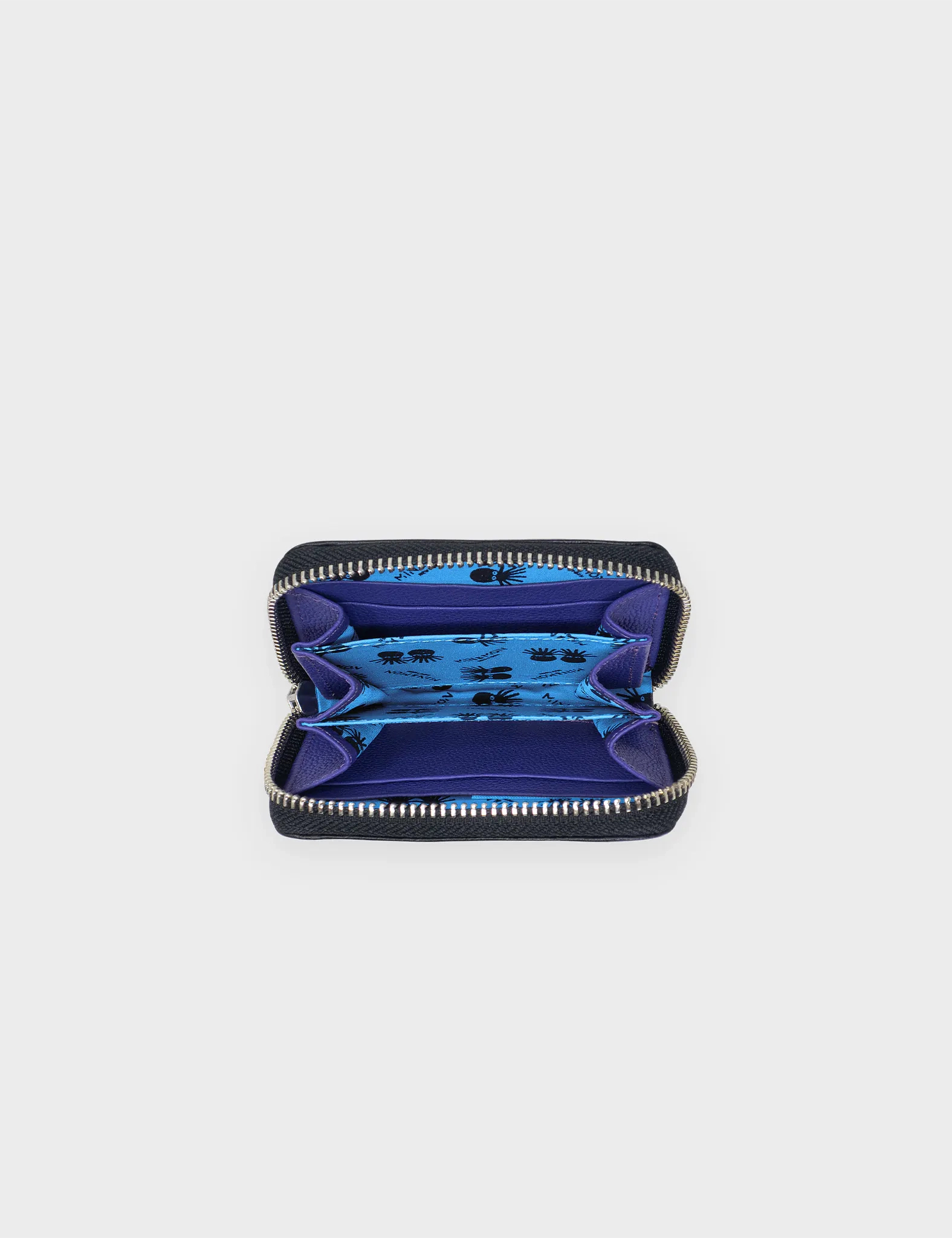 Frodo Black Leather Zip Around Wallet - Happy Cloud Applique