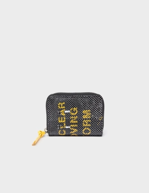 Frodo Black Leather Zip Around Wallet - Metal Platform Design