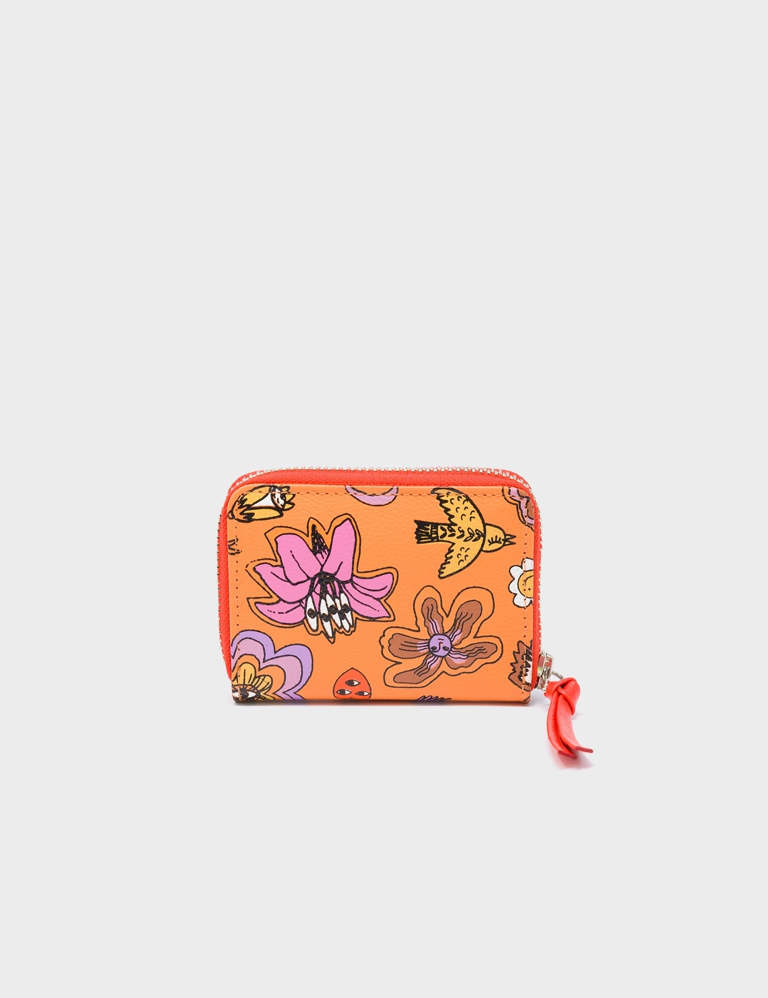 Frodo Blazing Orange Leather Zip Around Wallet - Vintage Bloom Print