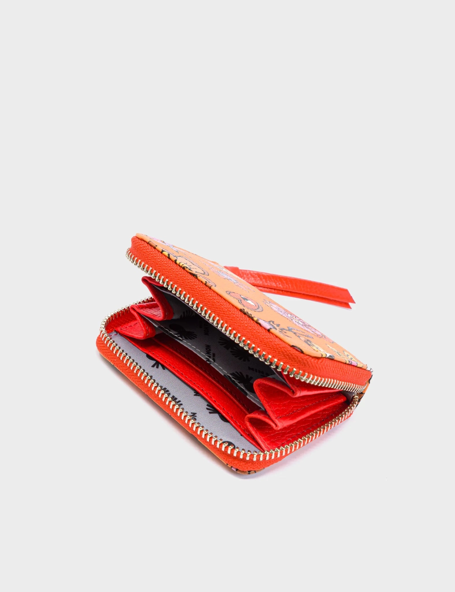 Frodo Blazing Orange Leather Zip Around Wallet - Vintage Bloom Print