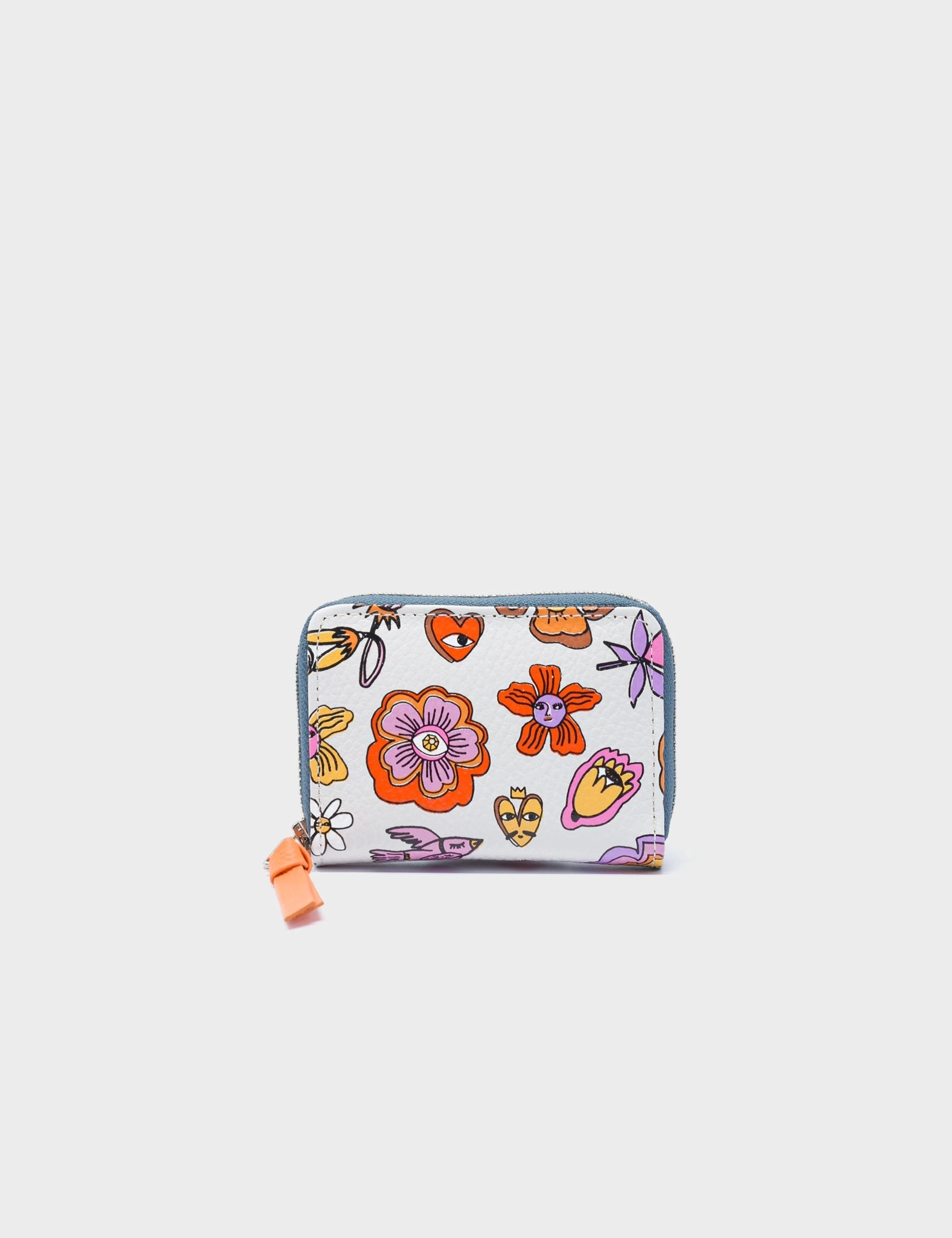 Frodo Cream Leather Zip Around Wallet - Vintage Bloom Print