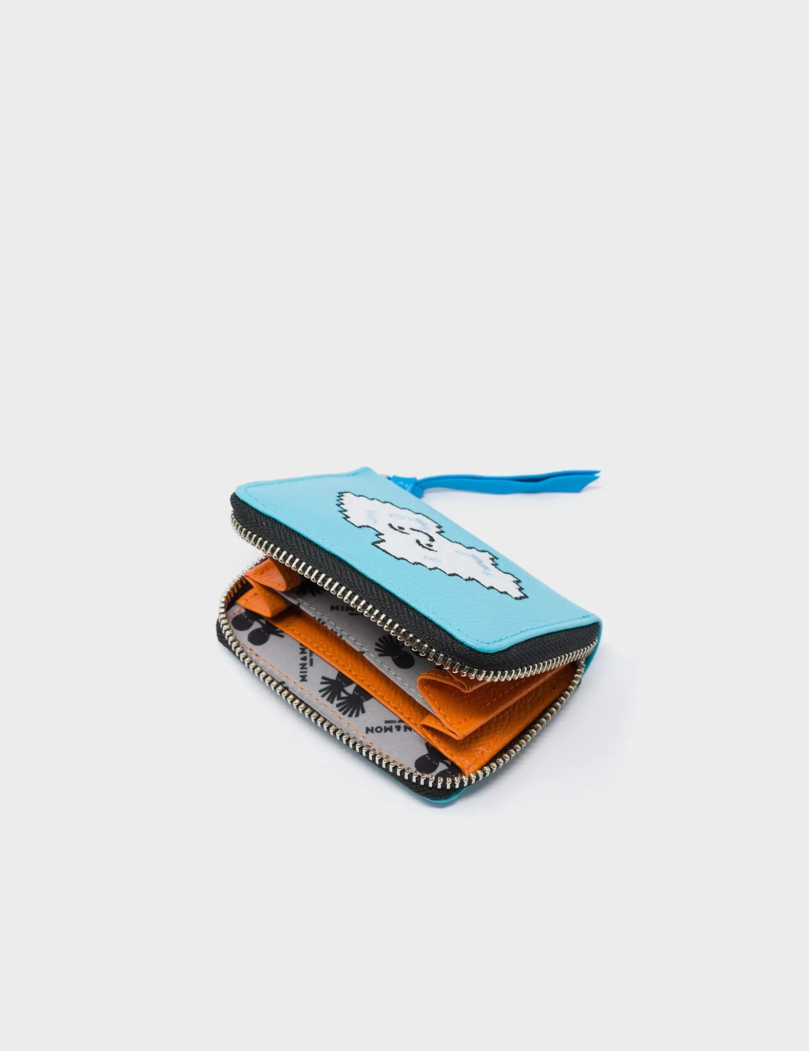Frodo Cyan Leather Zip Around Wallet - Cloud Embroidery