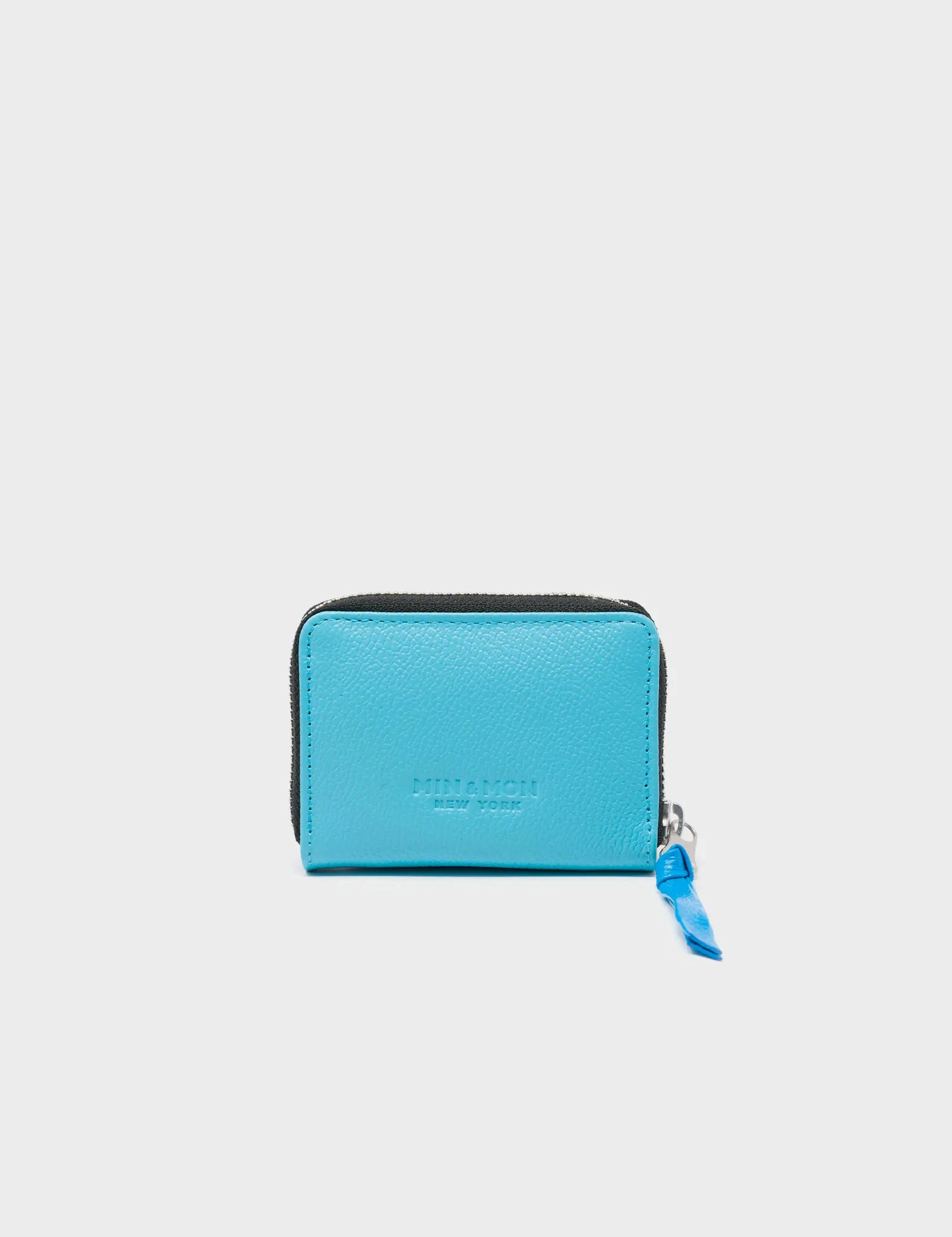Frodo Cyan Leather Zip Around Wallet - Cloud Embroidery