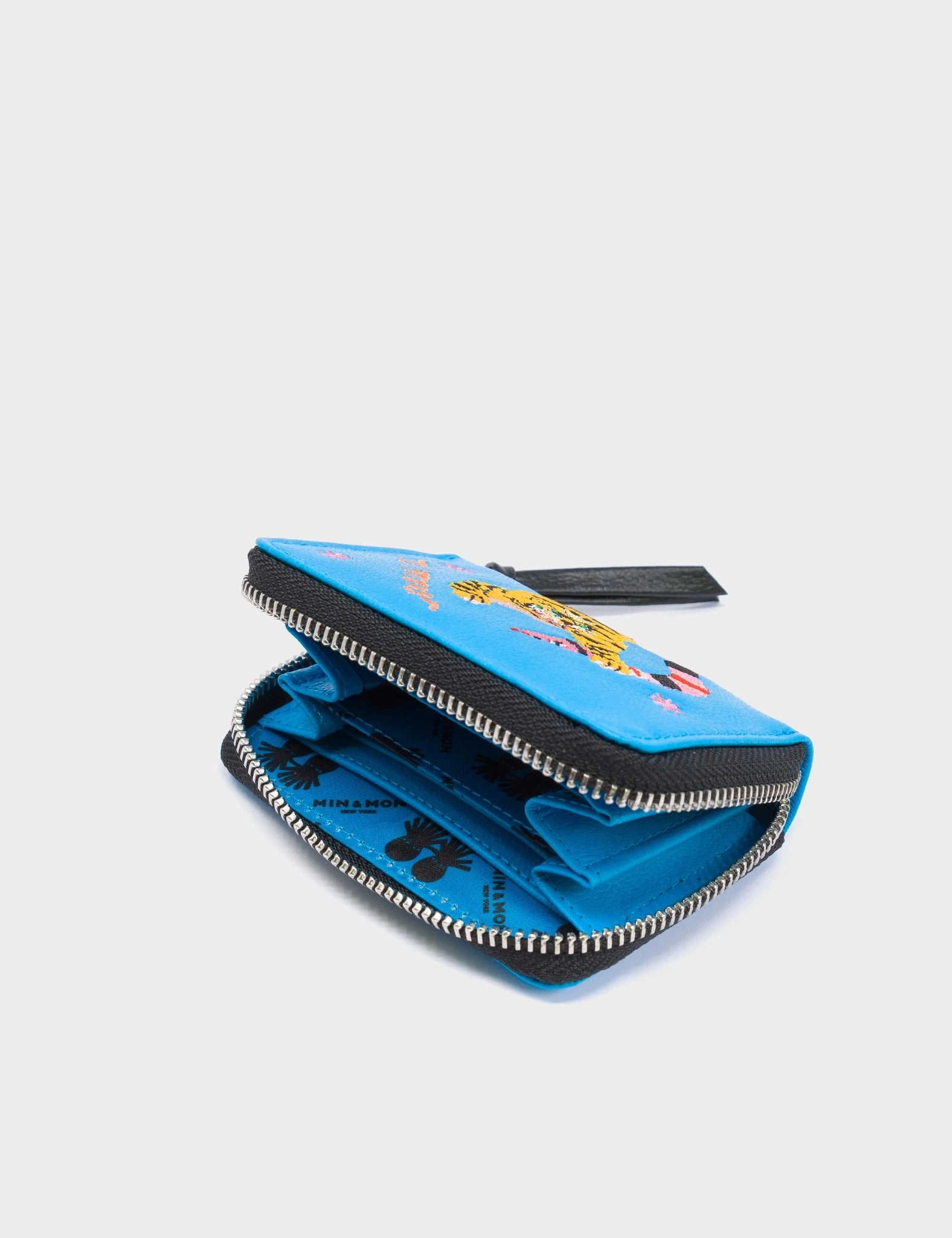 Frodo Hawaii Blue Leather Zip Around Wallet - Tiger and Snake Embroidery