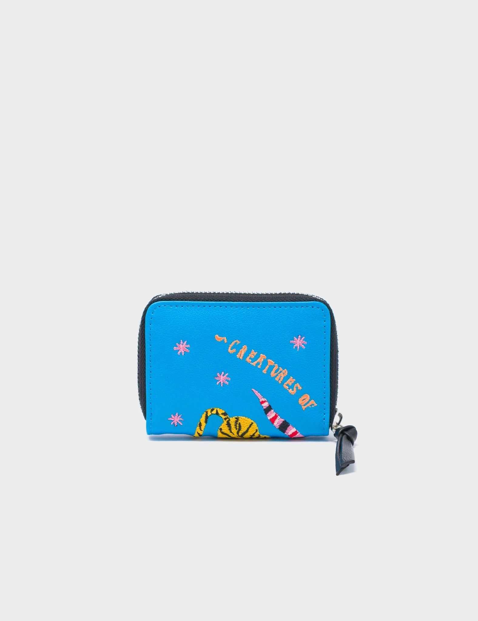 Frodo Hawaii Blue Leather Zip Around Wallet - Tiger and Snake Embroidery