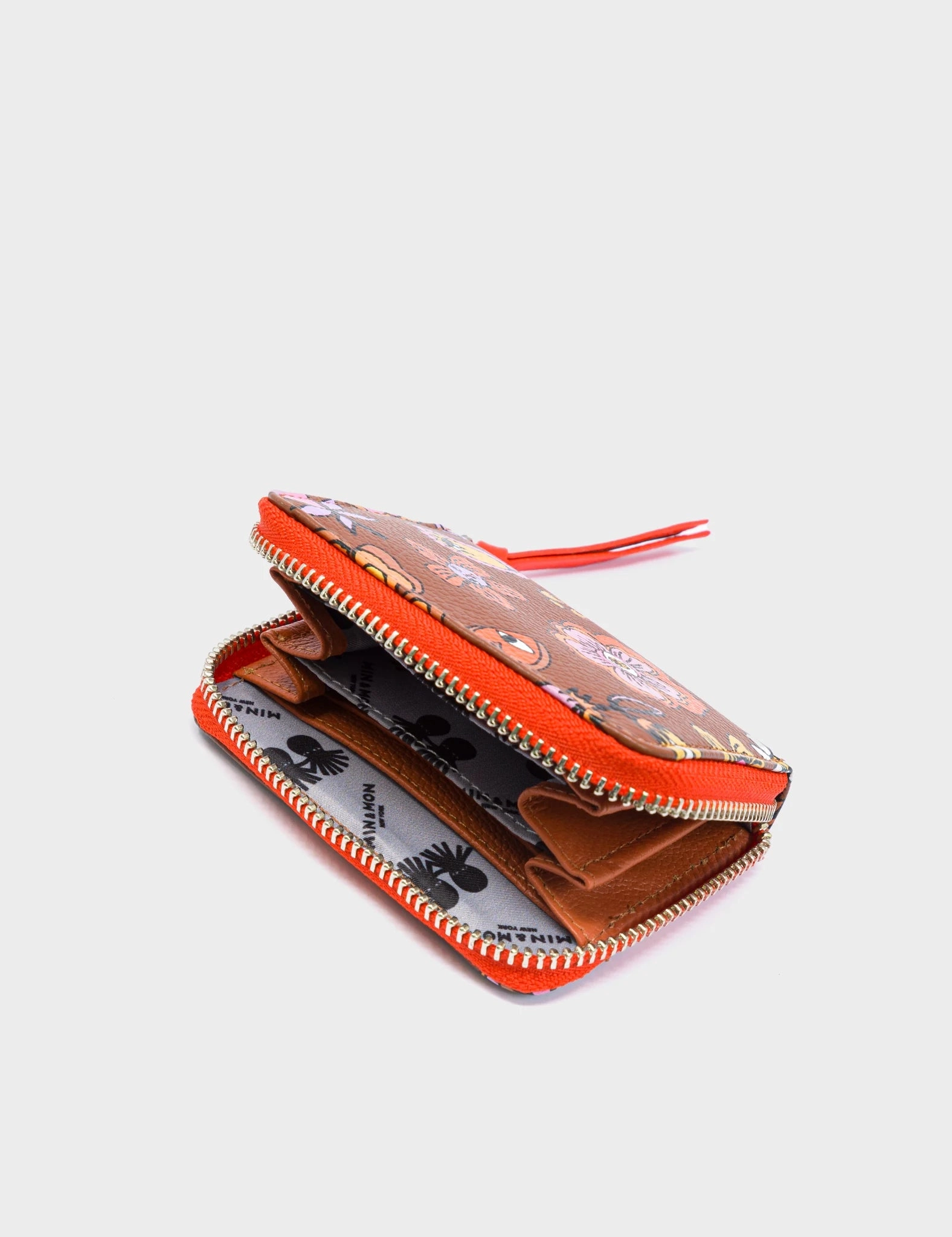 Frodo Moca Brown Leather Zip Around Wallet - Vintage Bloom Print