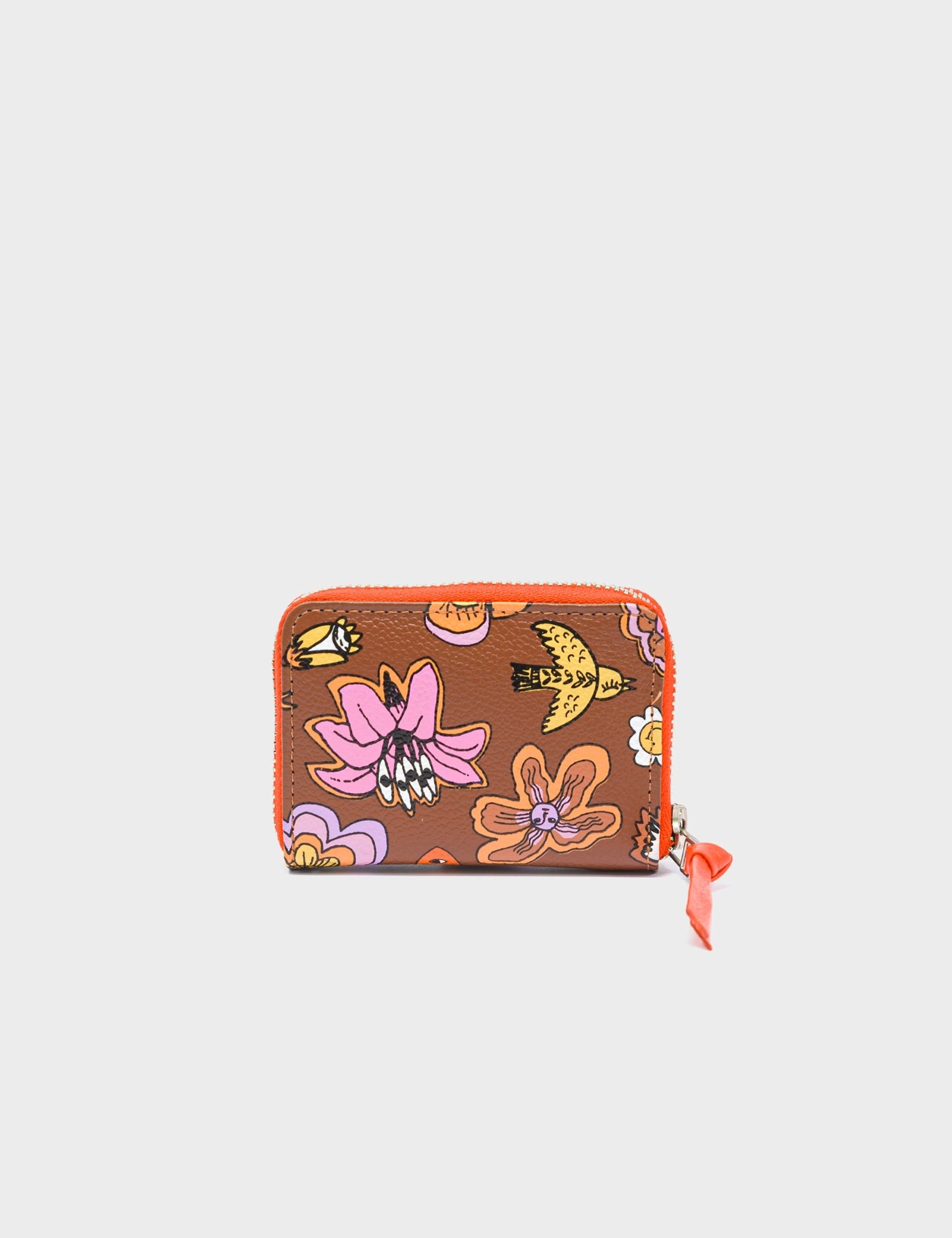 Frodo Moca Brown Leather Zip Around Wallet - Vintage Bloom Print