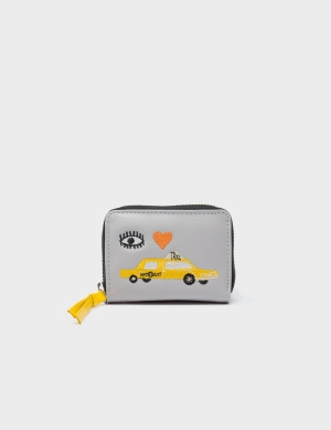 Frodo Moonwalk Gray Leather Zip Around Wallet - Eye Love New York Embroidery