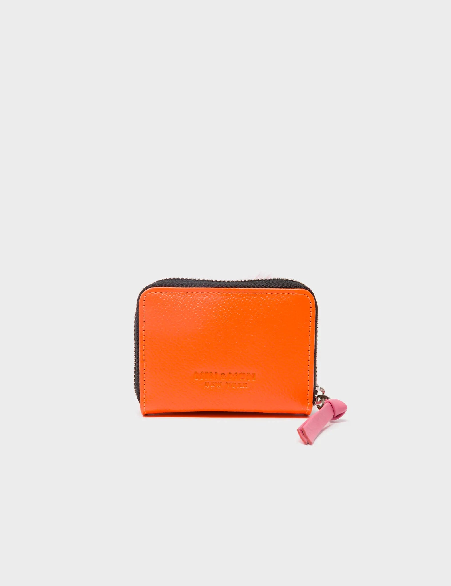 Frodo Neon Orange Leather Zip Around Wallet - Fuzzy Monster Applique