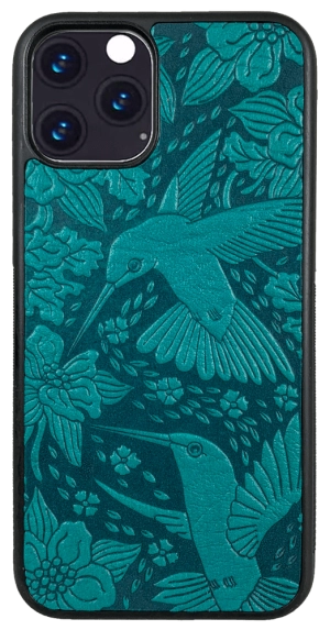 HAPPY EXTRA, iPhone 11 PRO Leather Case, Hummingbirds in Teal