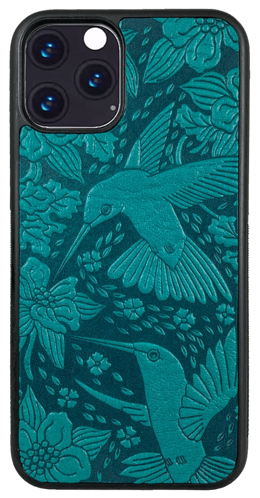 HAPPY EXTRA, iPhone 11 PRO Leather Case, Hummingbirds in Teal