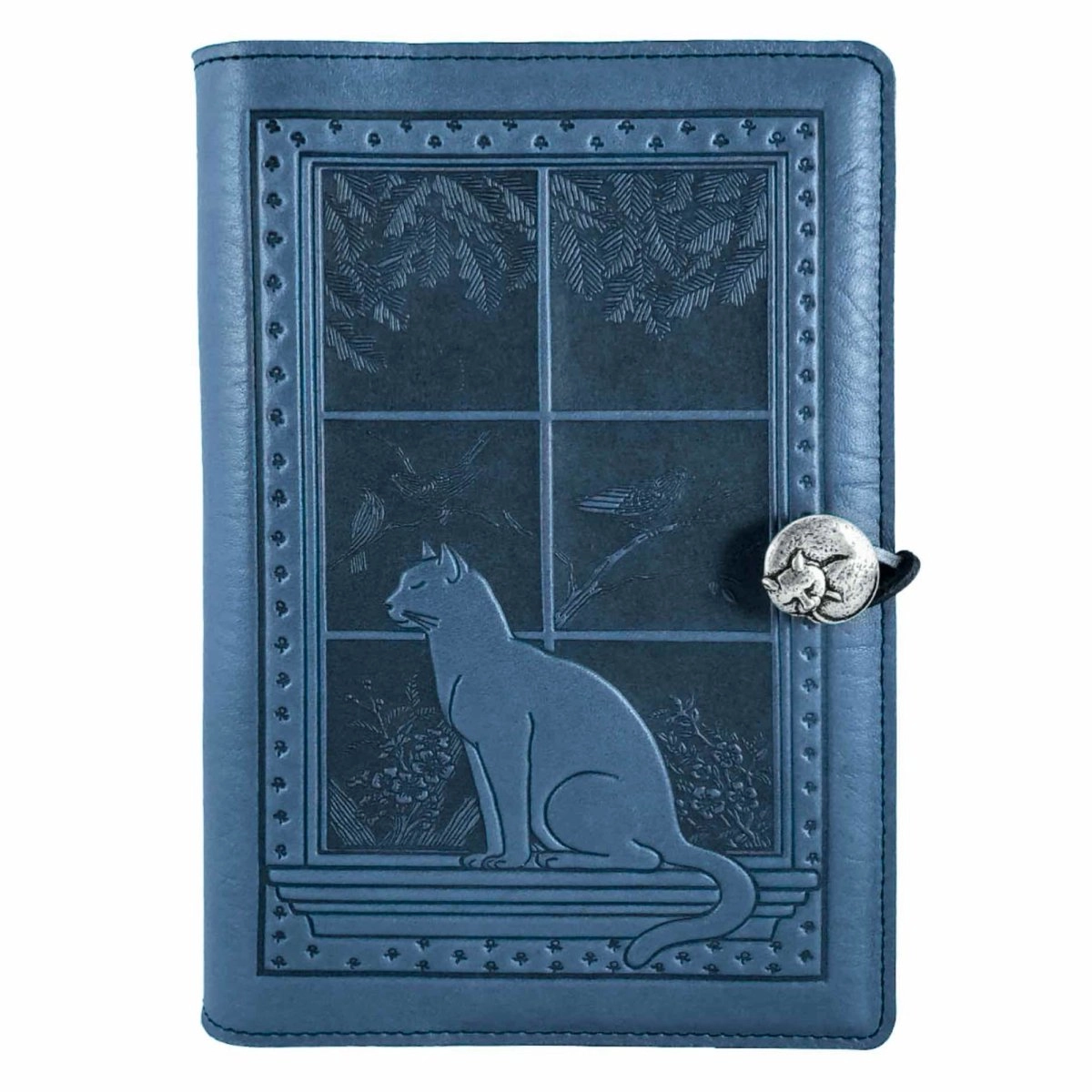 Leather Refillable Journal Notebook, Cat in Window