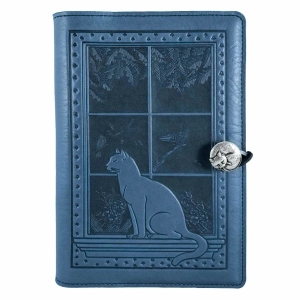 Leather Refillable Journal Notebook, Cat in Window