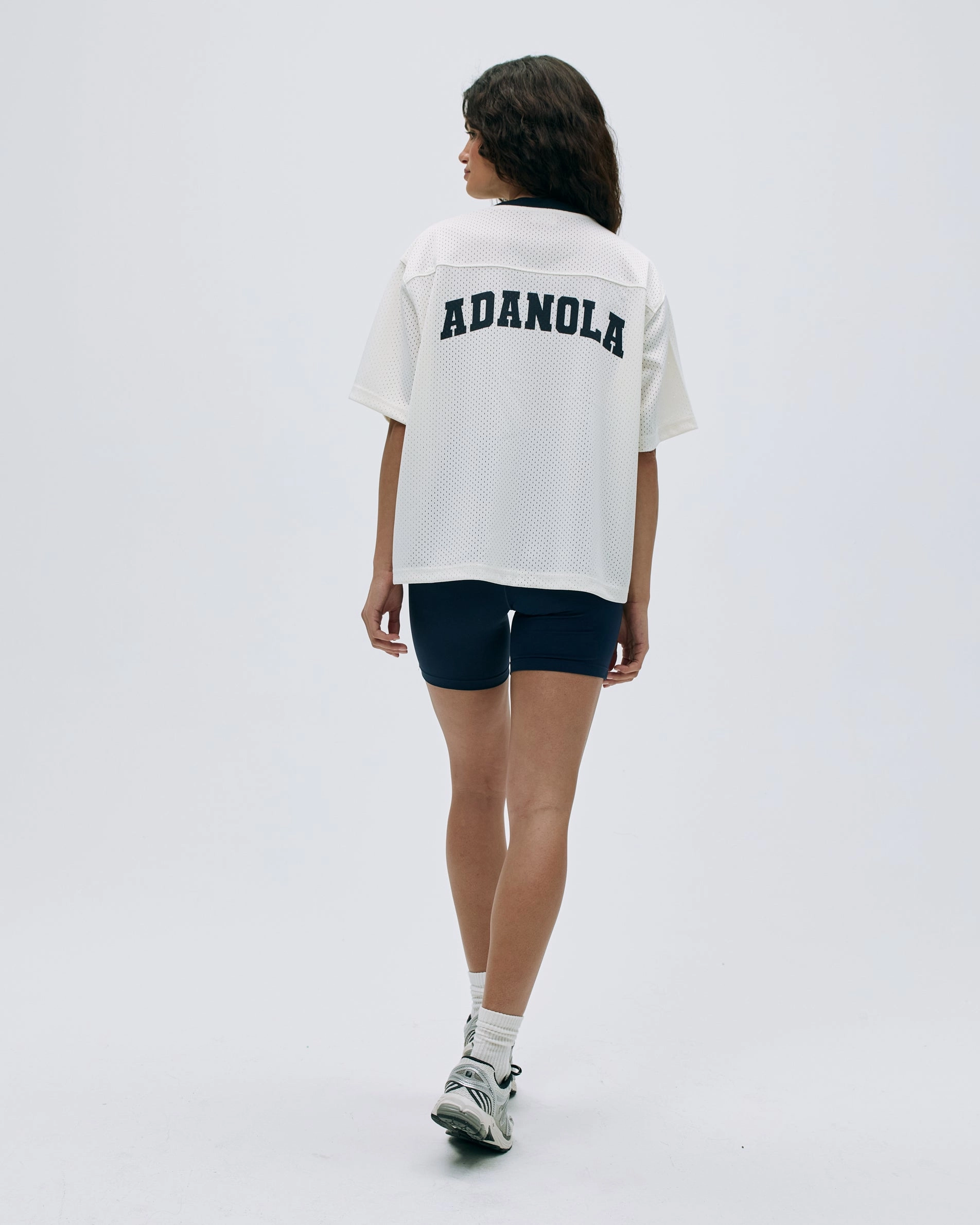 Mesh Short Sleeve Sports Jersey - White/Navy Blue