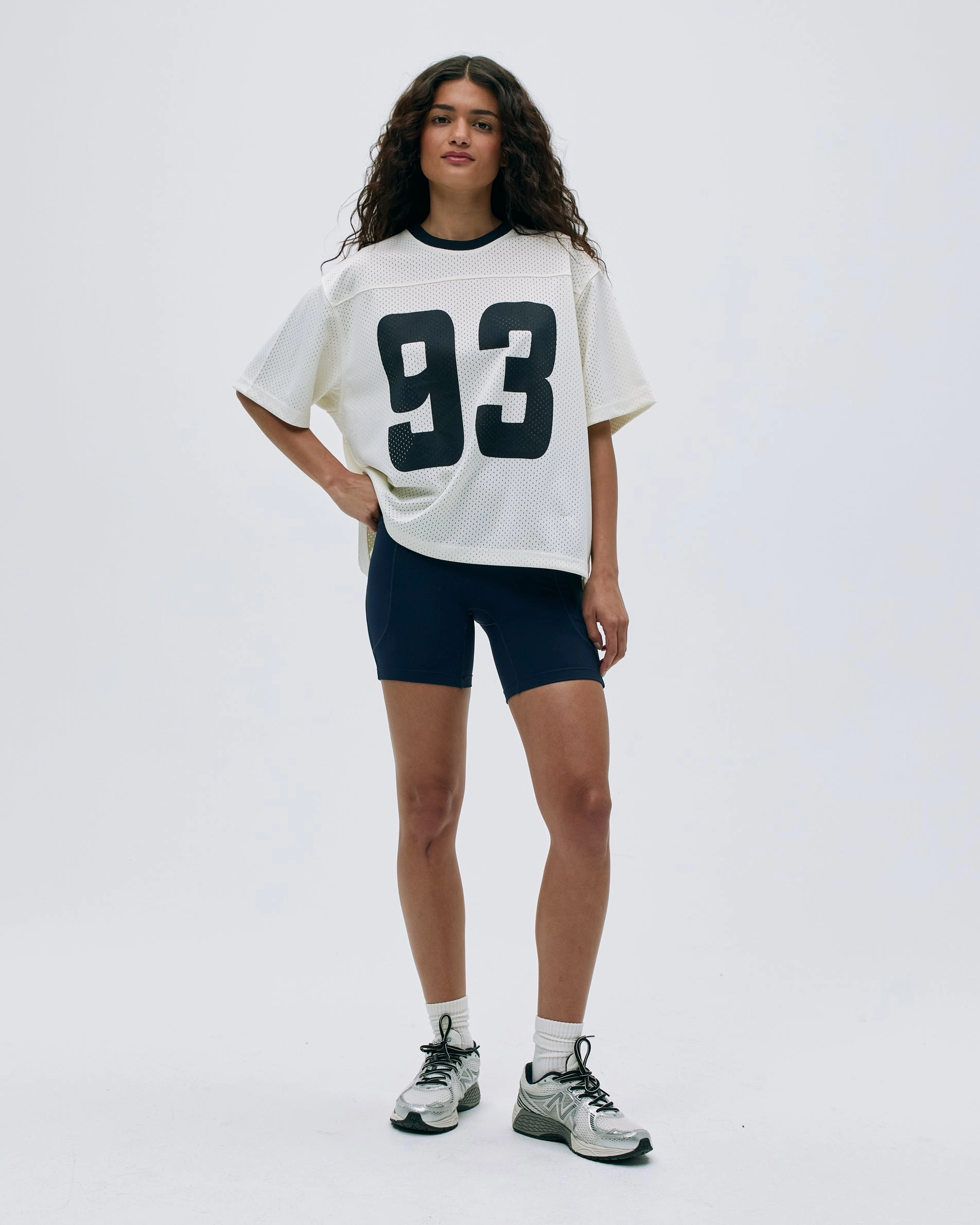 Mesh Short Sleeve Sports Jersey - White/Navy Blue