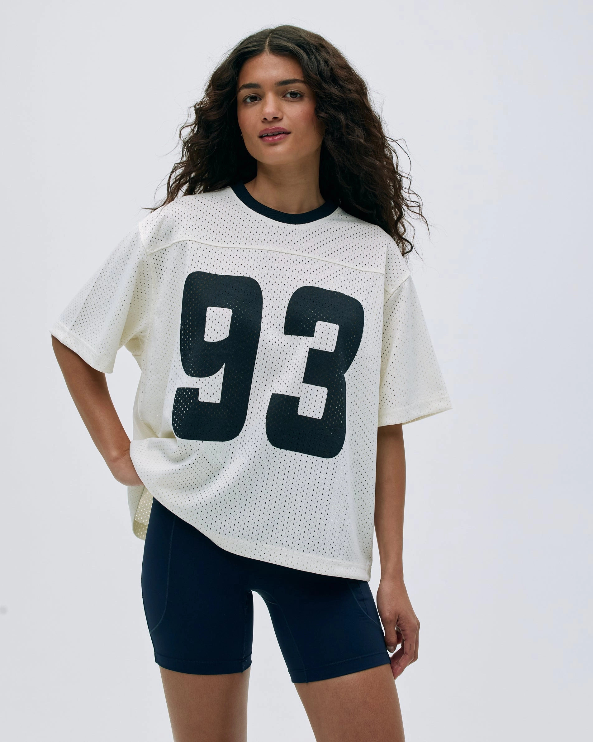 Mesh Short Sleeve Sports Jersey - White/Navy Blue