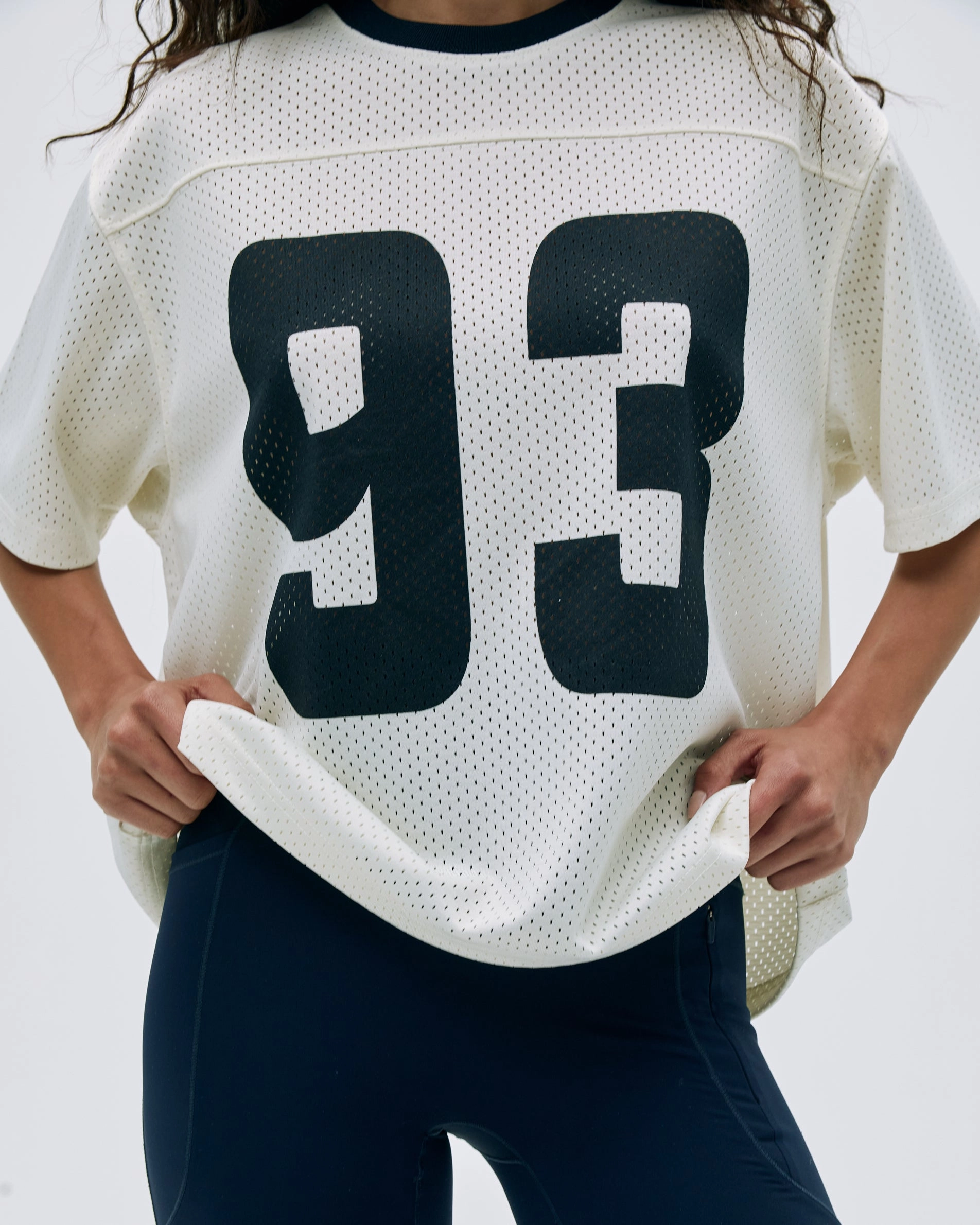 Mesh Short Sleeve Sports Jersey - White/Navy Blue