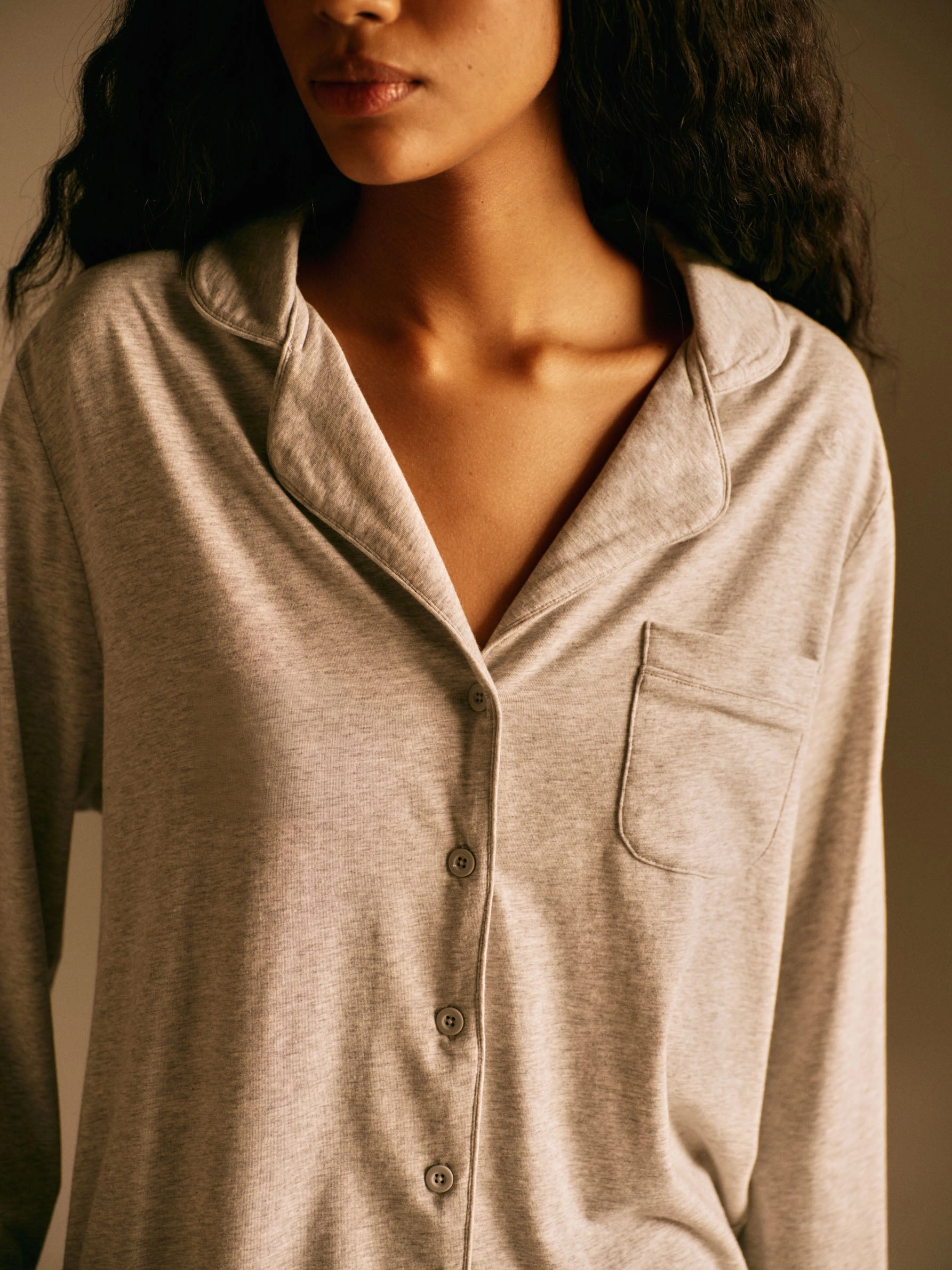 Modal Pyjama Shirt - Light Grey Melange