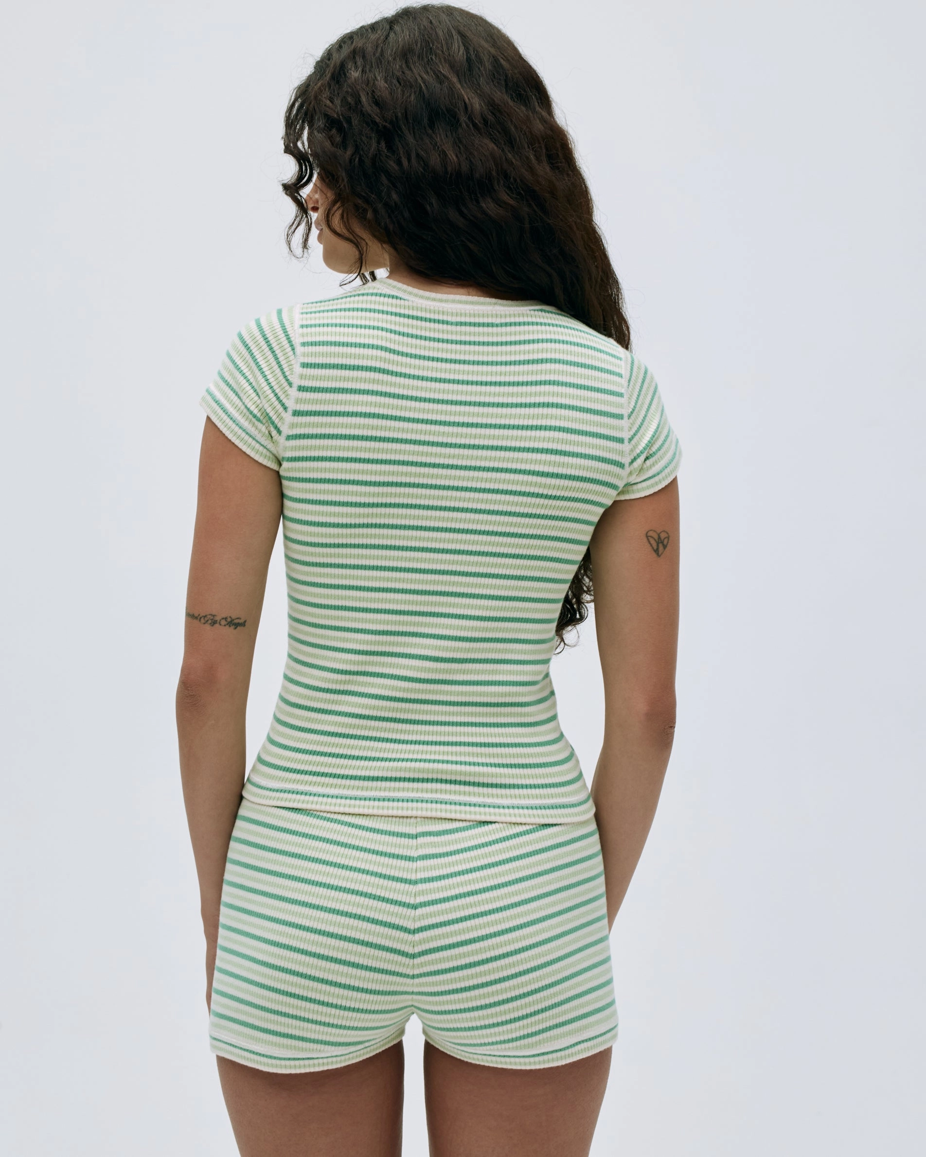 Rib Knit Stripe Short Sleeve Top - Jade Green