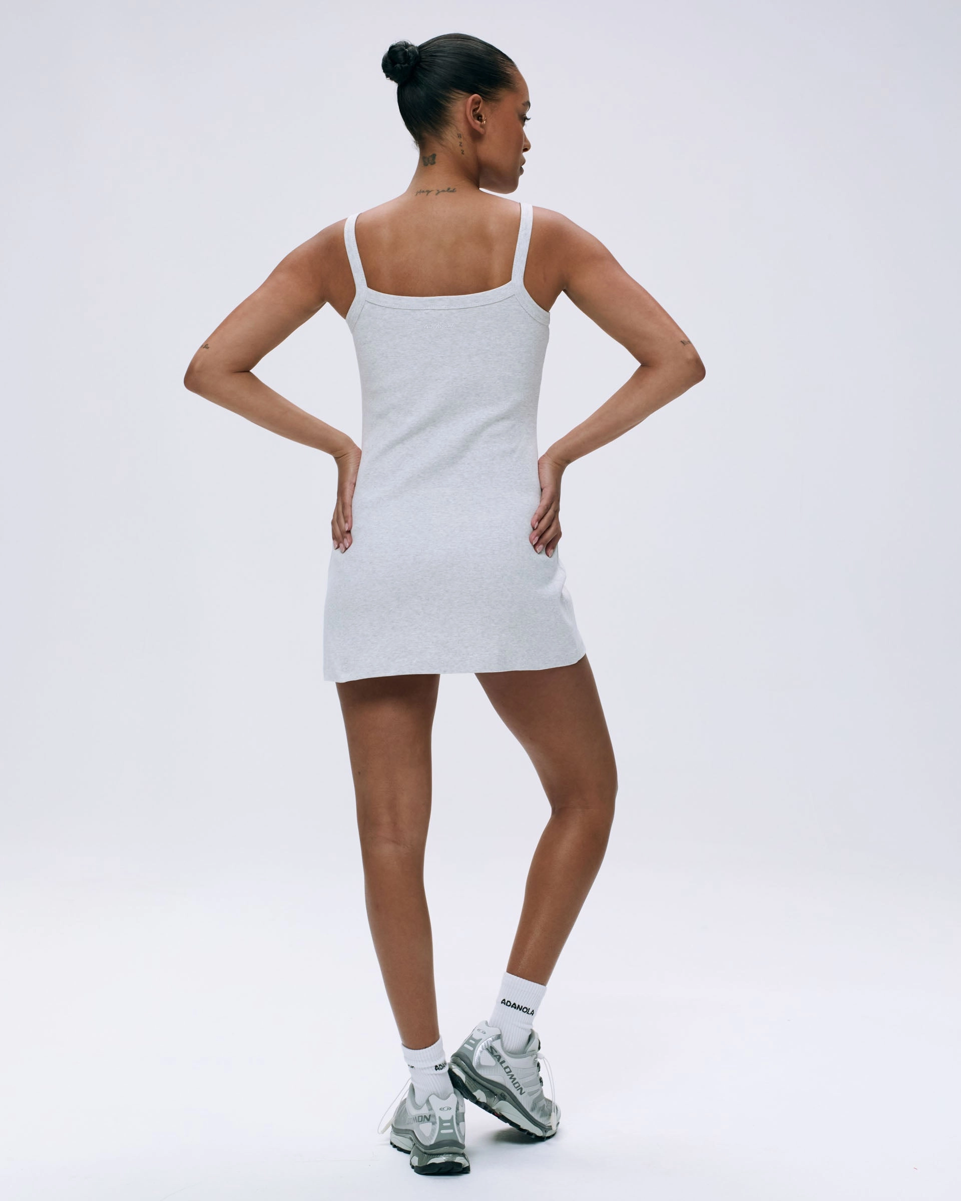 Rib Wide Binding Mini Dress - Light Grey Melange