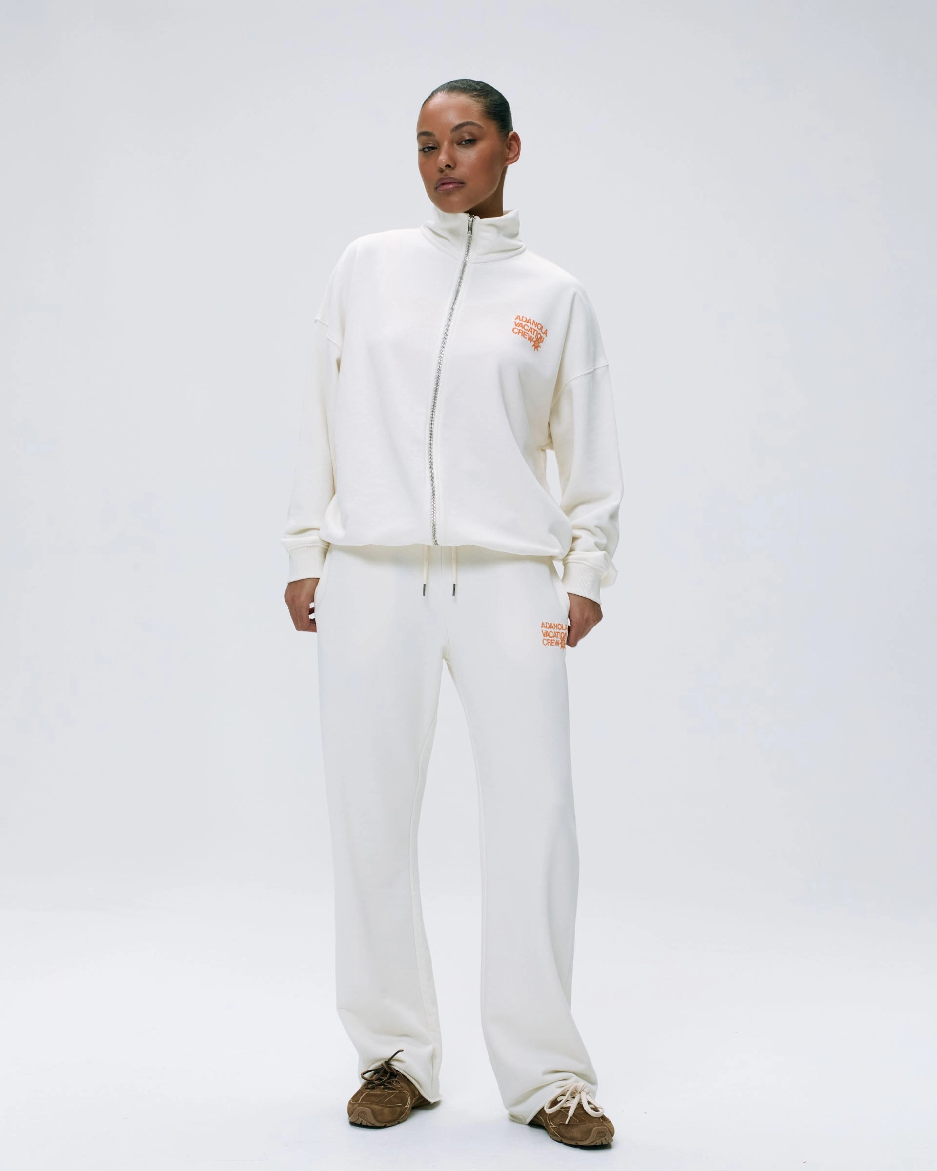 Vacation Raw Hem Straight Leg Sweatpants - Marshmallow White/Mango Orange