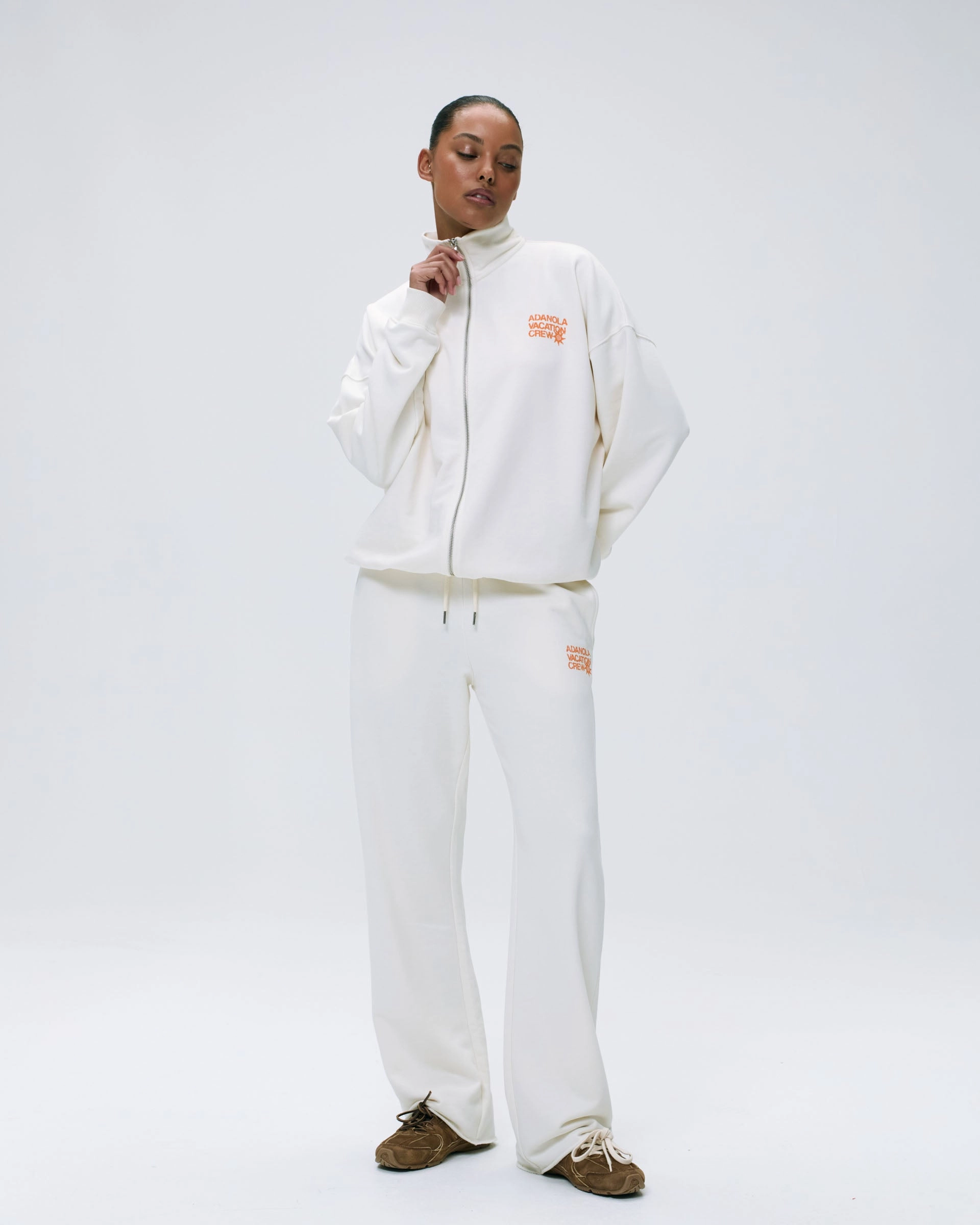 Vacation Raw Hem Straight Leg Sweatpants - Marshmallow White/Mango Orange