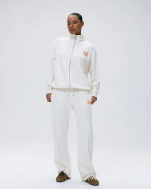 Vacation Raw Hem Straight Leg Sweatpants - Marshmallow White/Mango Orange