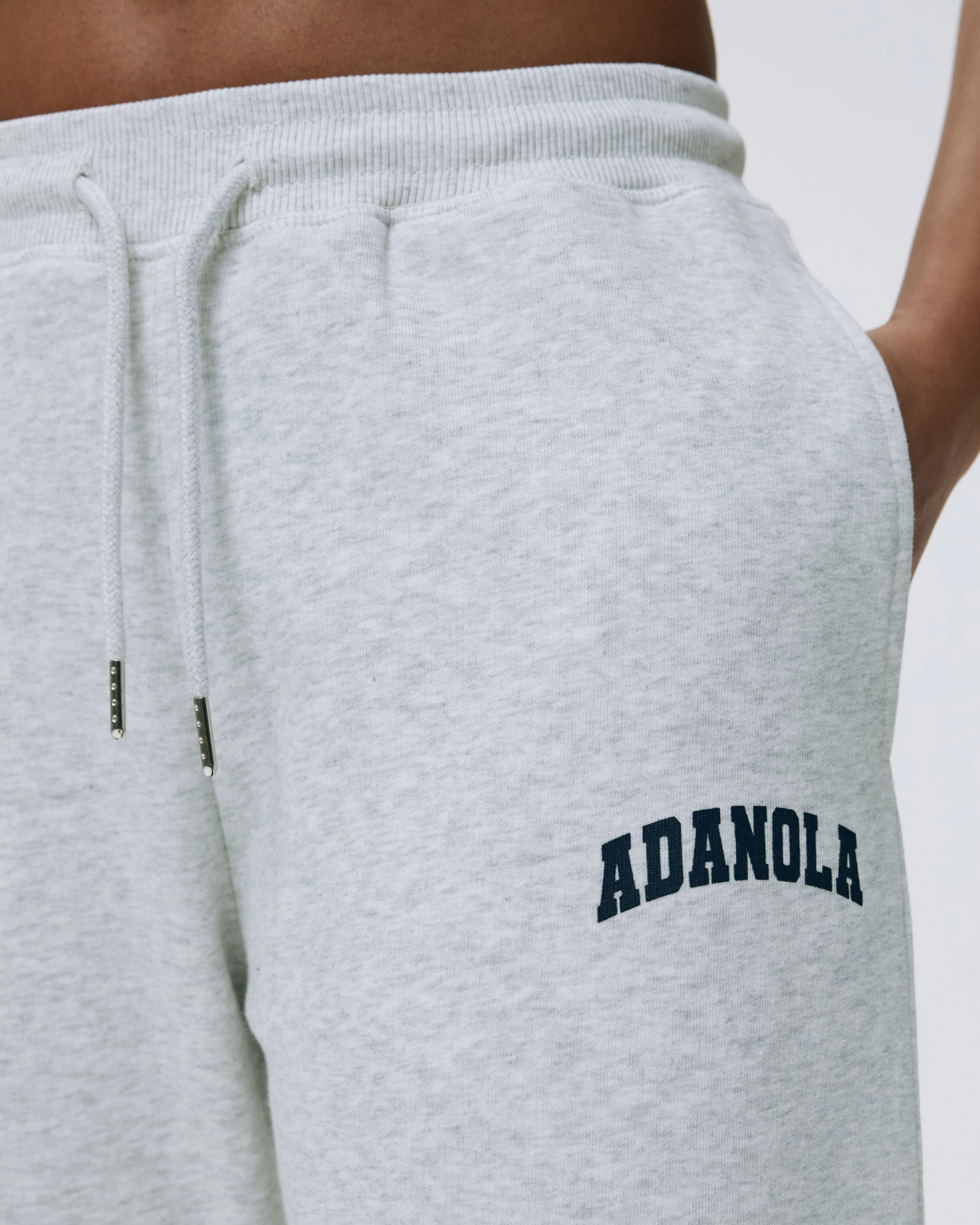 Varsity Raw Hem Straight Leg Sweatpants - Light Grey Melange/Navy Blue