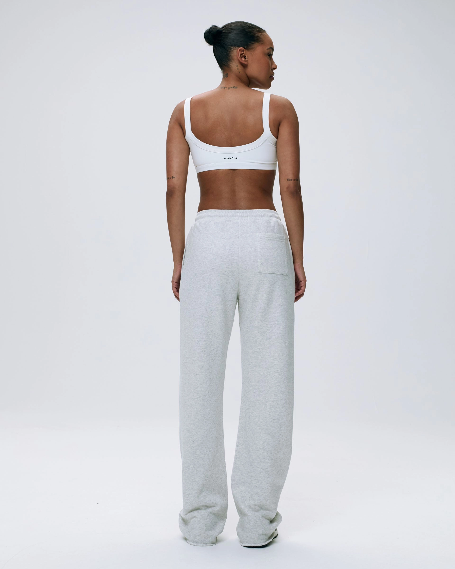 Varsity Raw Hem Straight Leg Sweatpants - Light Grey Melange/Navy Blue